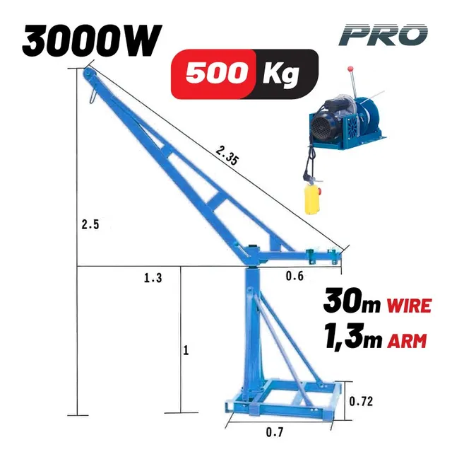Bormann Paranco elettrico 500Kg 3kW fune 30m con base