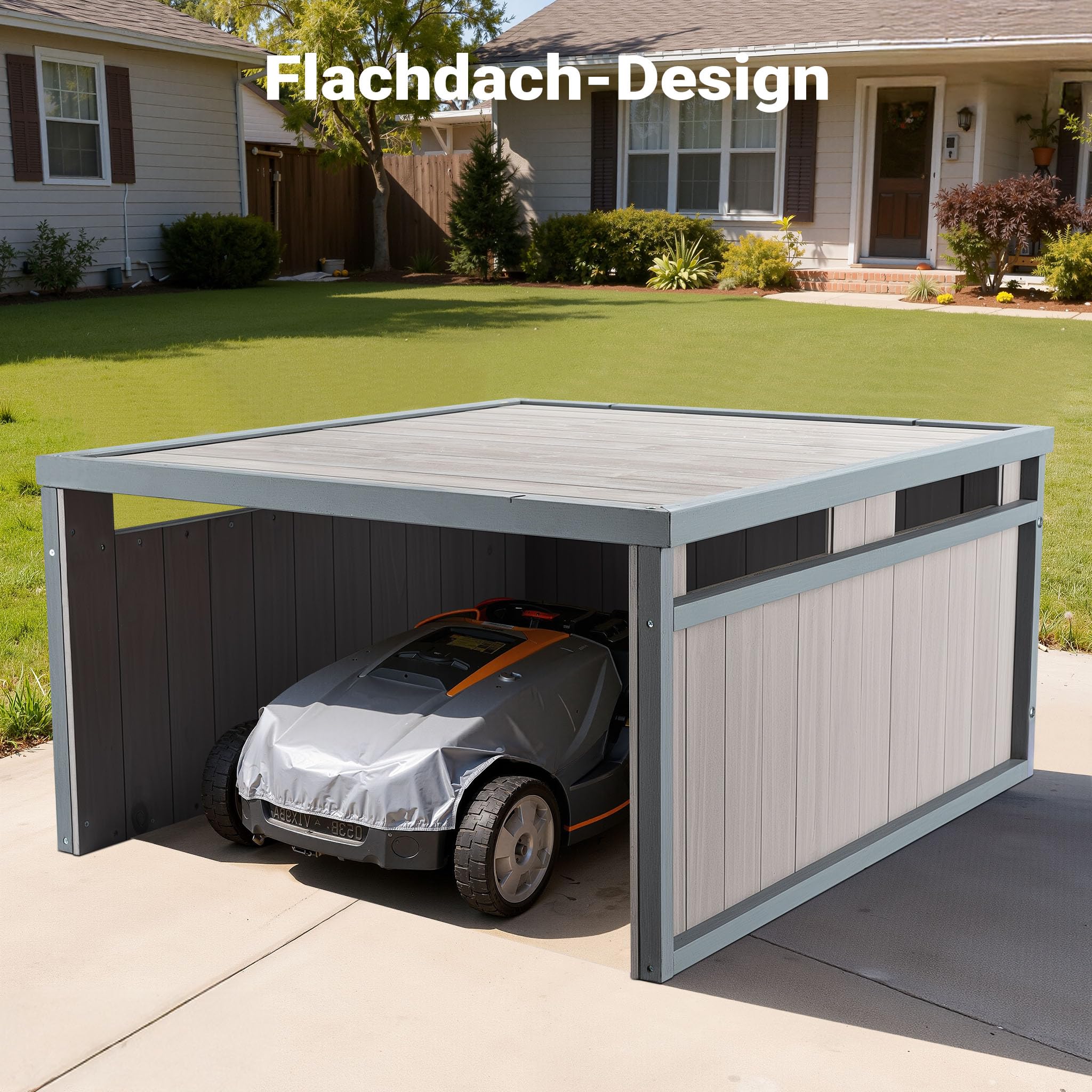 Wiltec garage robot tagliaerba legno grigio 80x70 cm