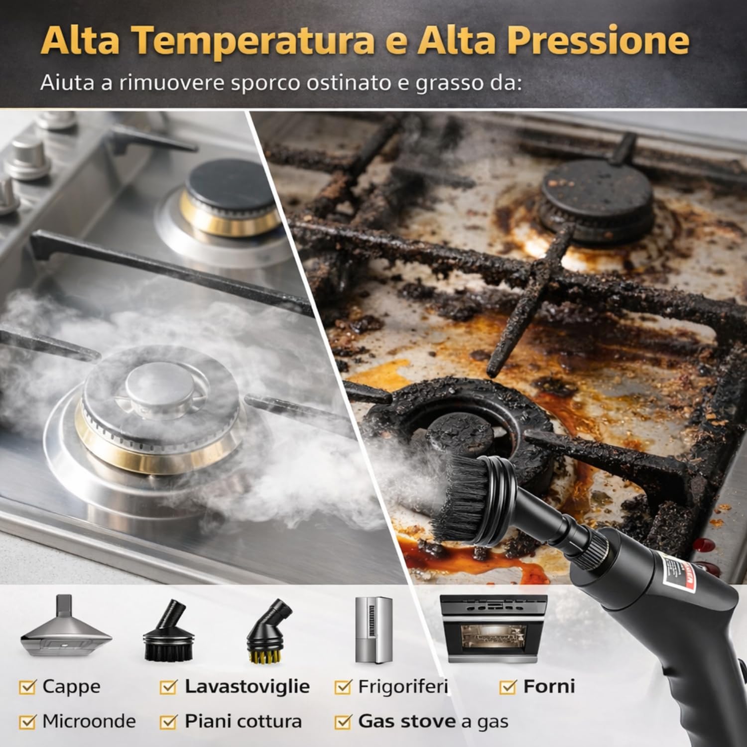 DE ROSA SHOP Pulitore a Vapore 2500W 1200ml 6 Velocità