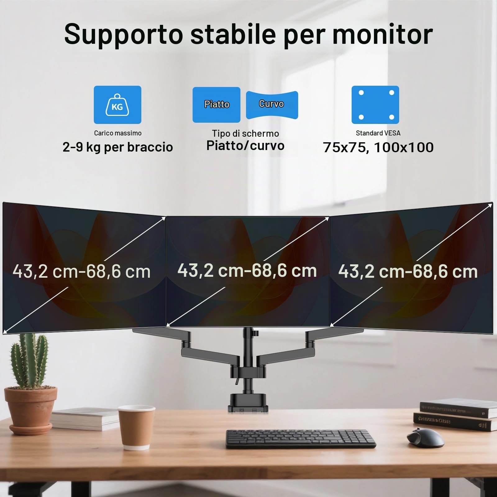 Wiltec Supporto 3 Monitor 17-27" VESA 9 kg
