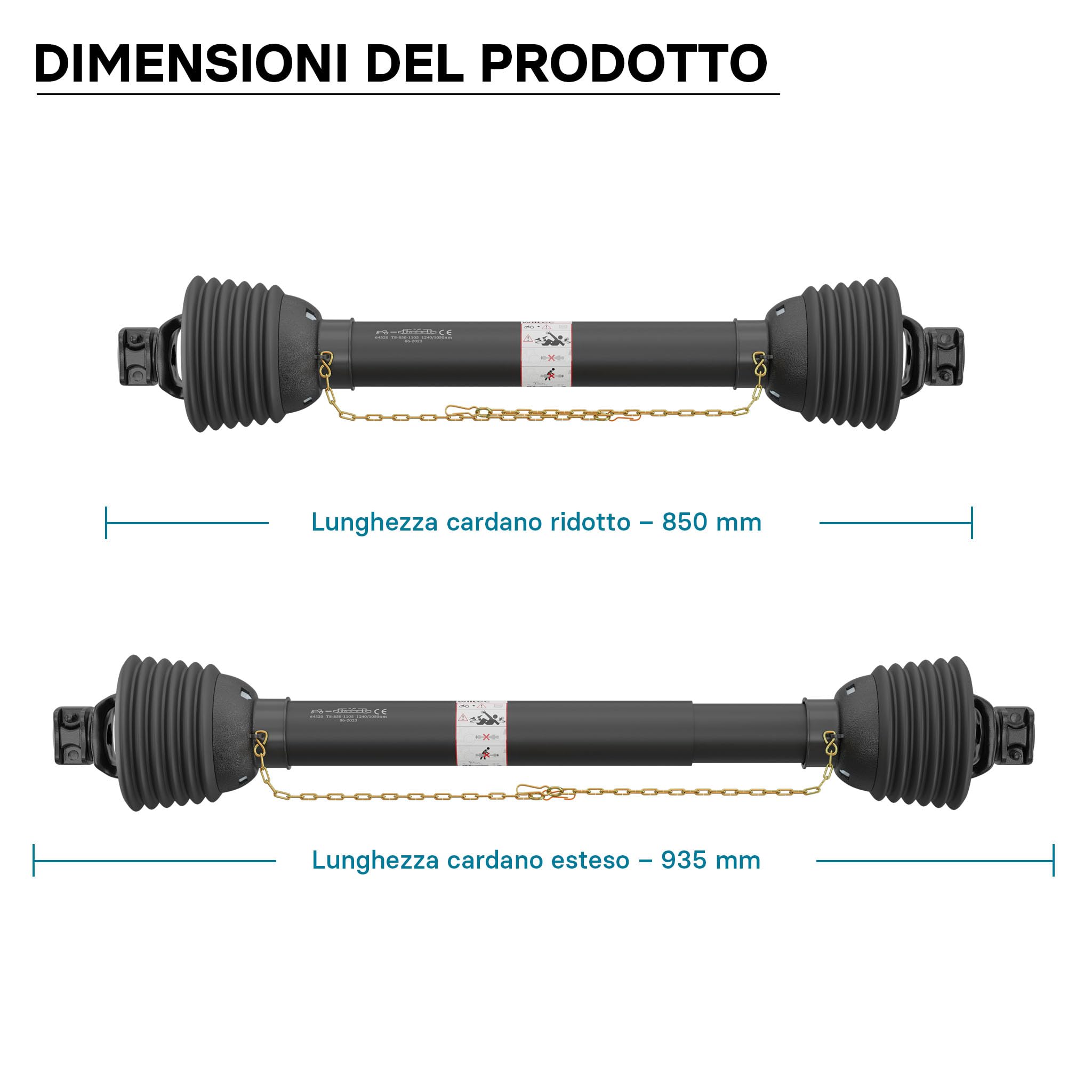 Wiltec T8 albero cardanico 850 mm 1240 Nm 1 3/8" Z6