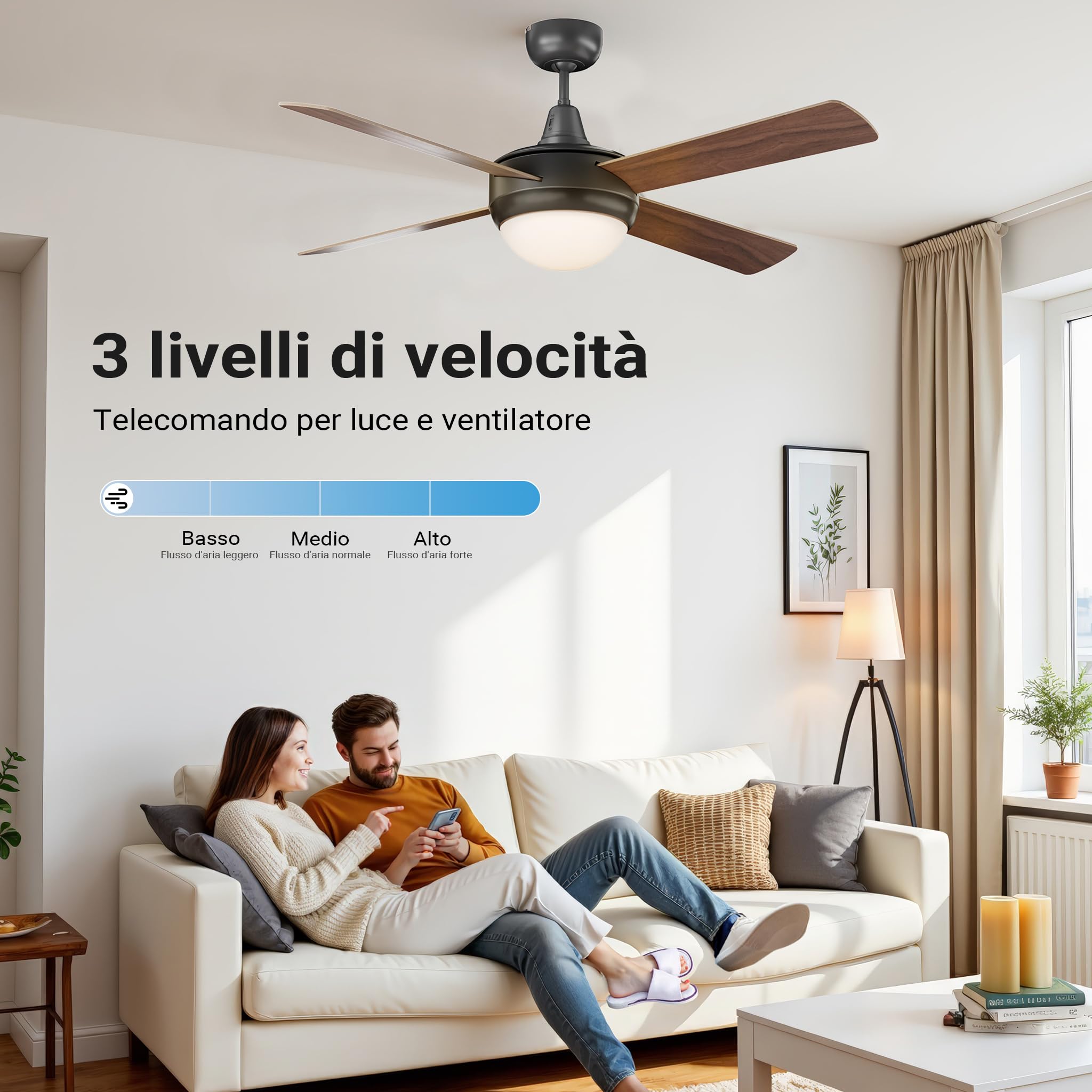 Wiltec Ventilatore Soffitto 122 cm lampadario 4 pale 53 W