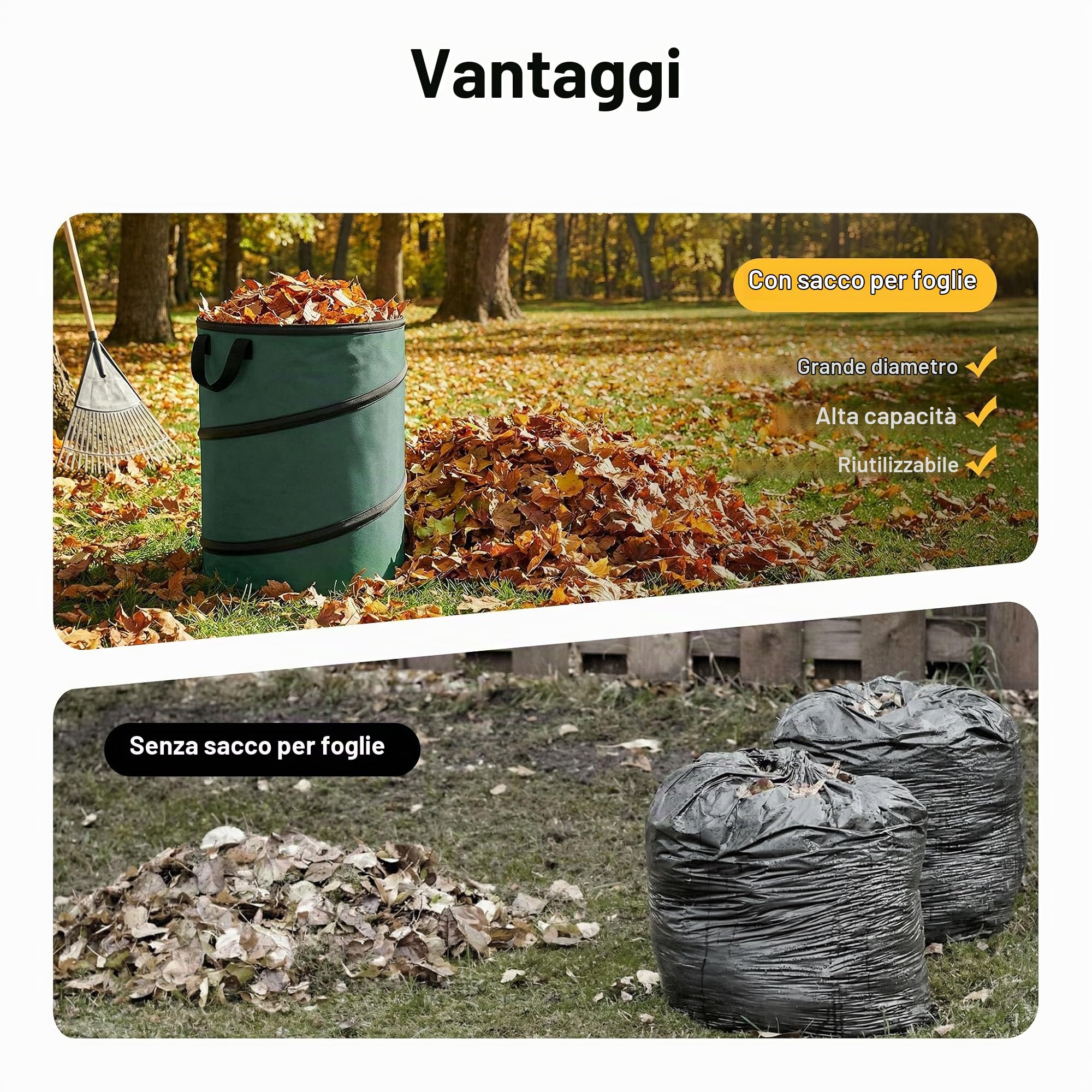 Wiltec sacchi foglie pop-up 100 L verdi 3 pezzi 600D