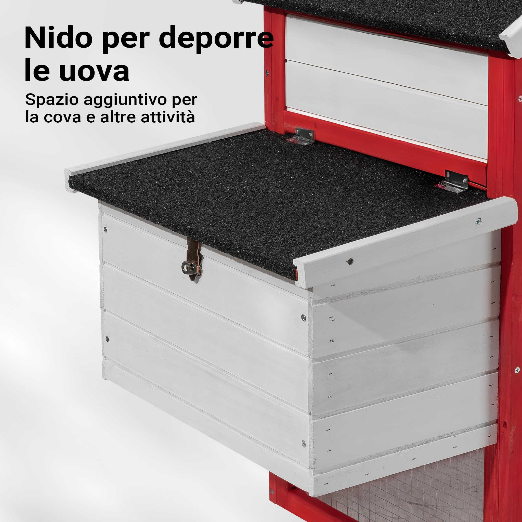 Wiltec pollaio legno bianco-rosso 152x52x92 cm nido
