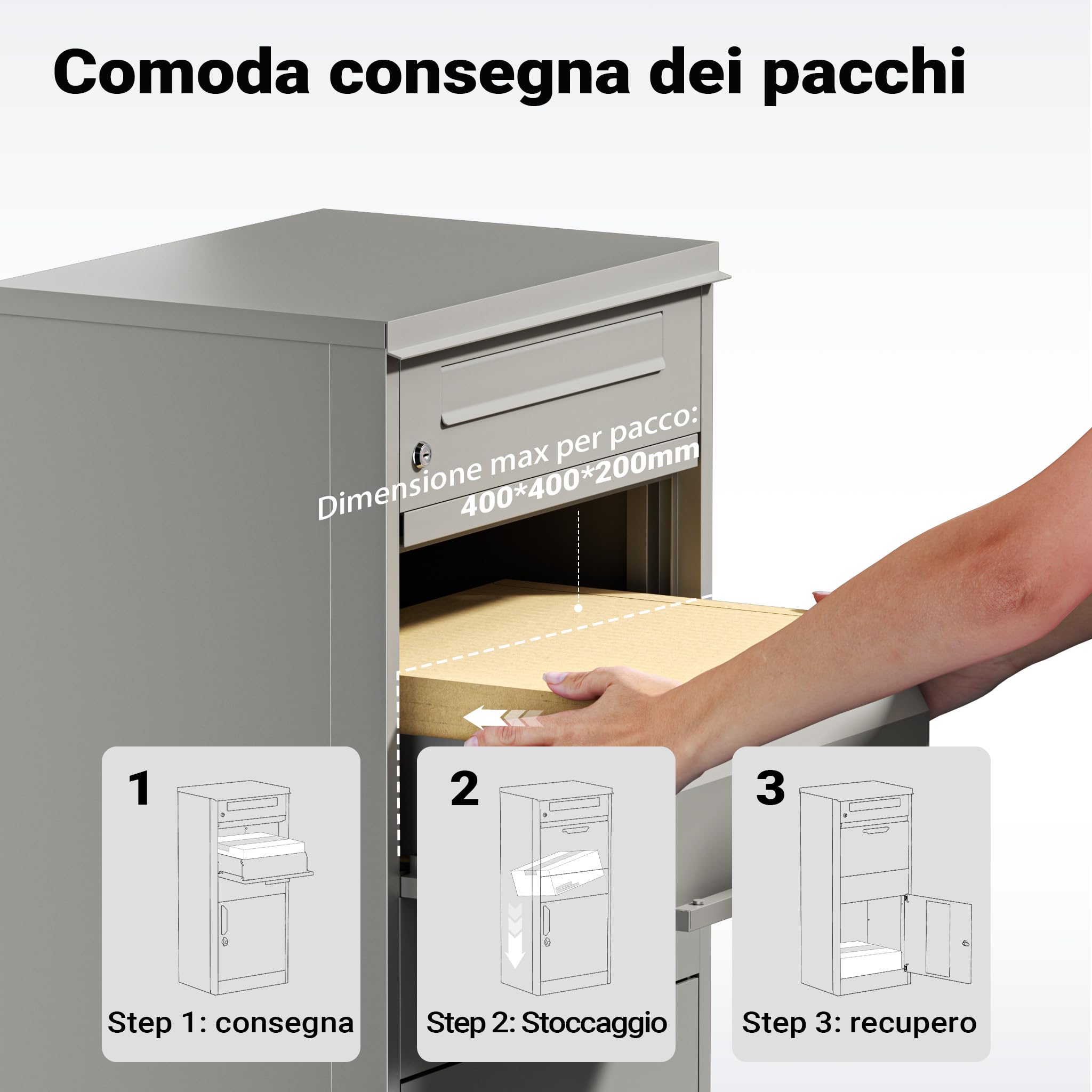 Wiltec Cassetta Pacchi Grigia 50x37x112cm con Serratura