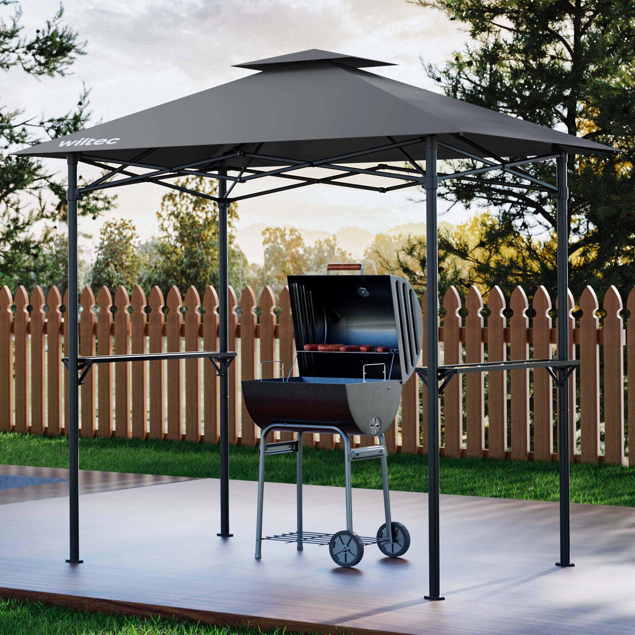 Wiltec Gazebo Barbecue 2,45x1,52 m grigio con 2 ripiani