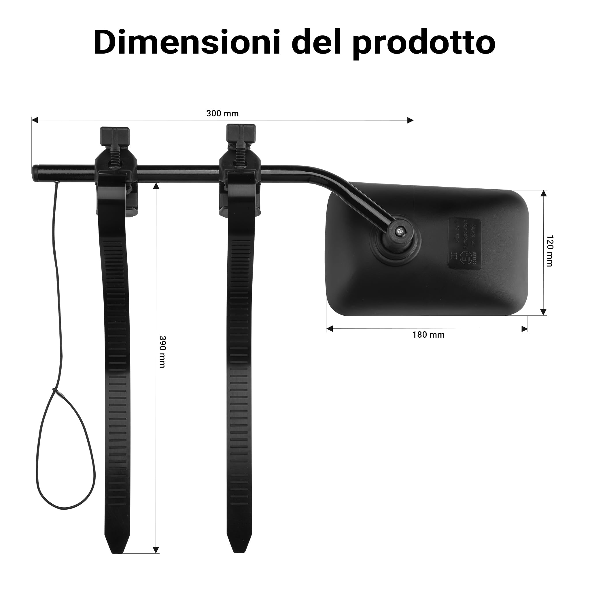 Wiltec specchietto retrovisore camper 120x180 mm con cinghie