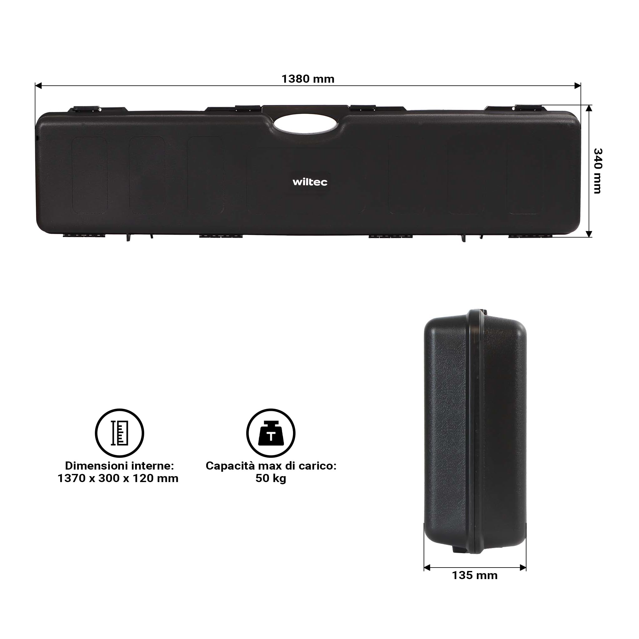Wiltec Valigetta porta armi 138x34x13,5 cm per 2 fucili