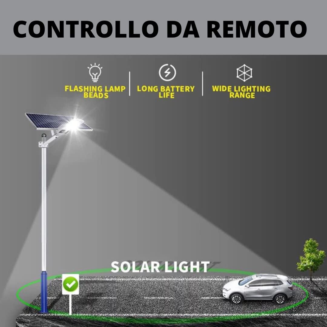 Lampione Solare Esterno 400W LED 6500K con Pannello