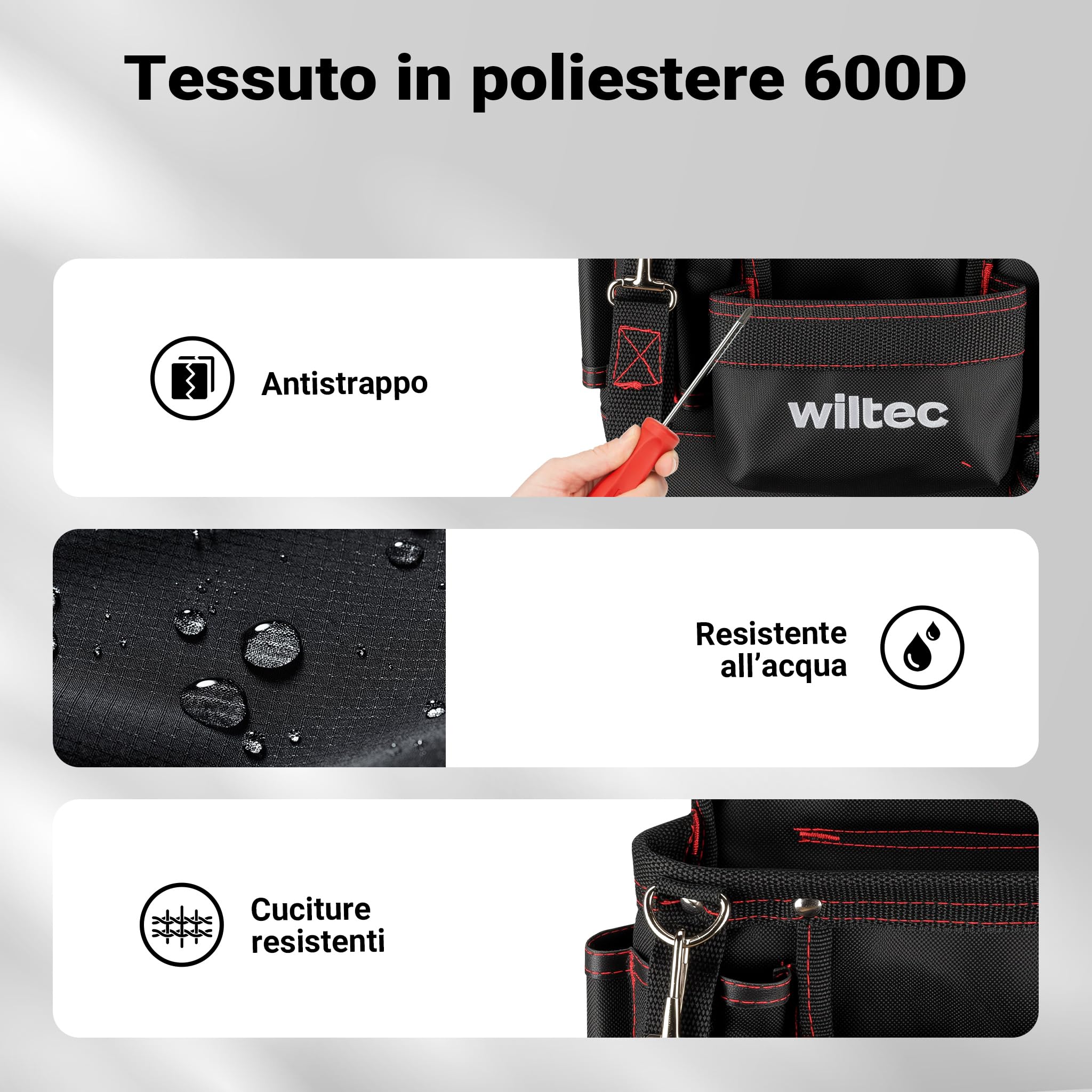 Wiltec marsupio da lavoro 24x28 cm 15 kg 7 tasche poliestere