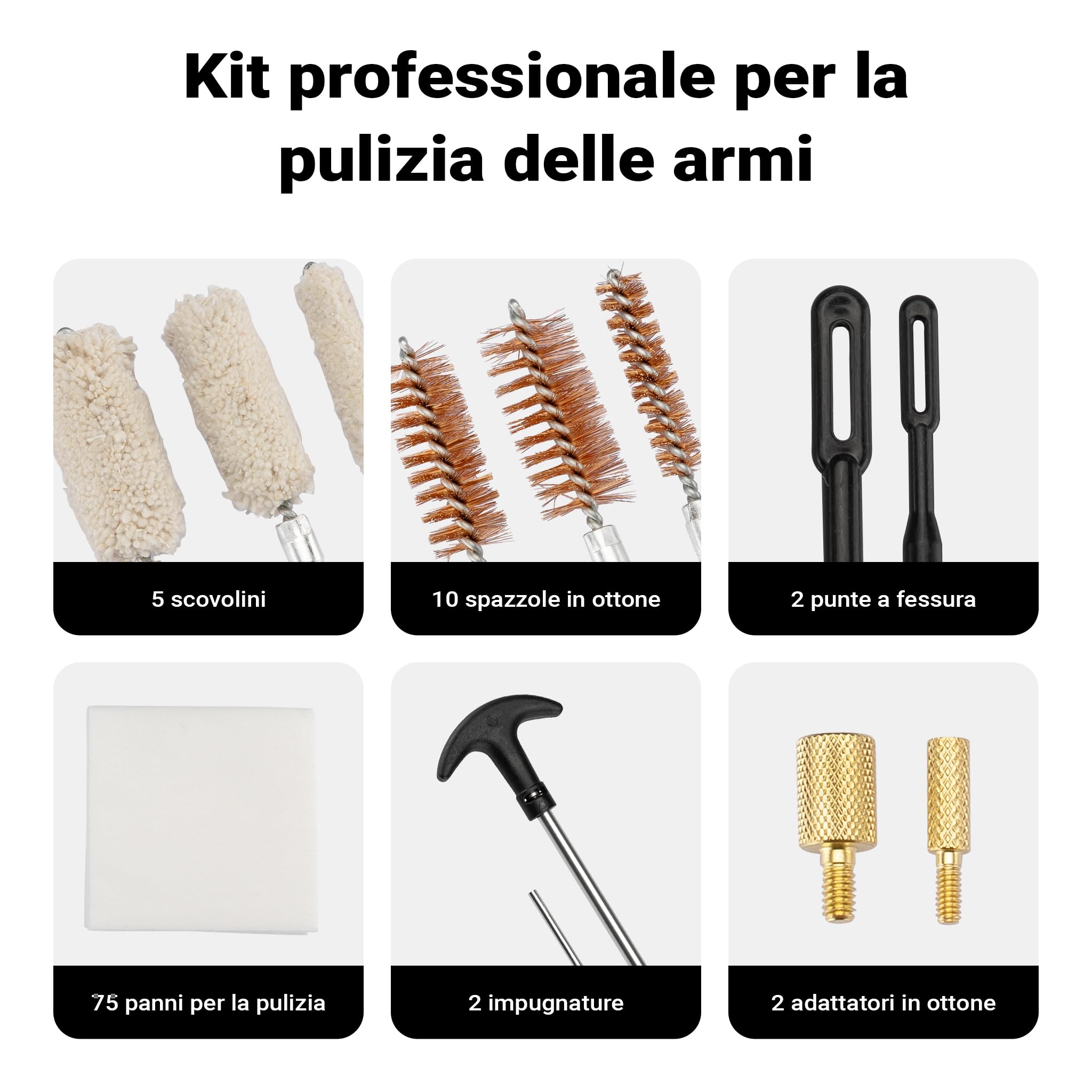 Wiltec Kit Pulizia Armi Universale 100 Pezzi Fucili Pistole