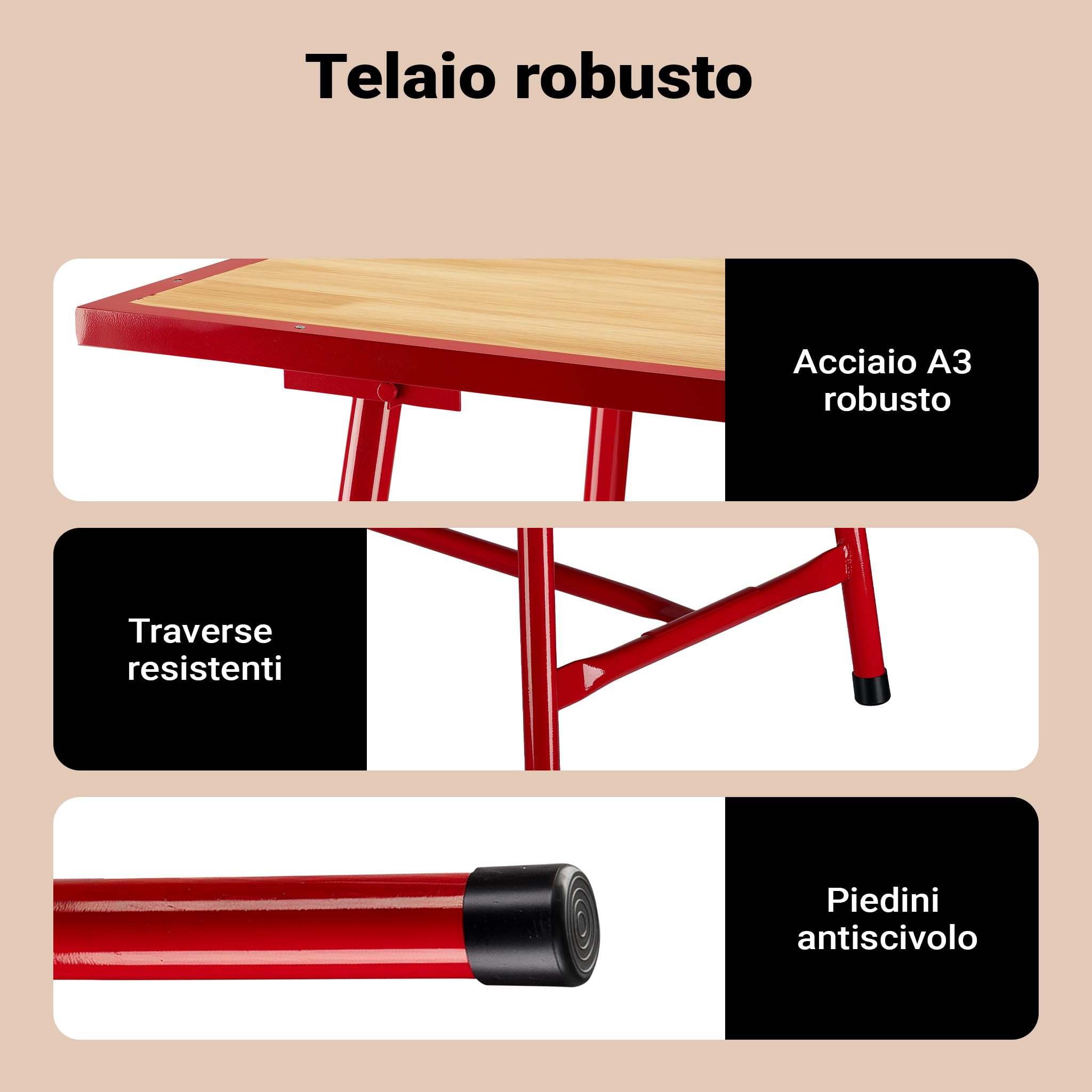 Wiltec Banco Lavoro Pieghevole Acciaio 120x62,5 cm 300 kg