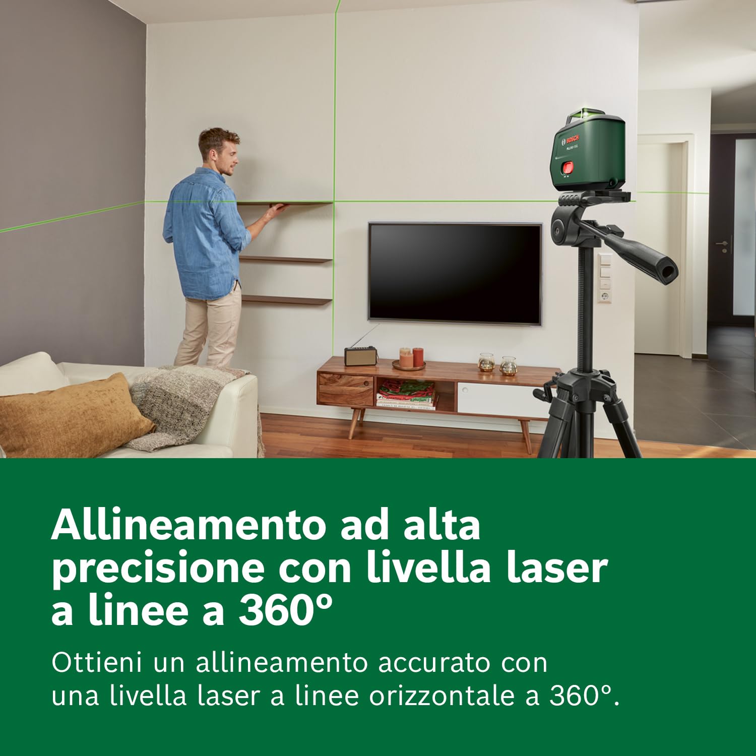 Bosch PLL360-15G livella laser linee verdi 360° batteria USB-C