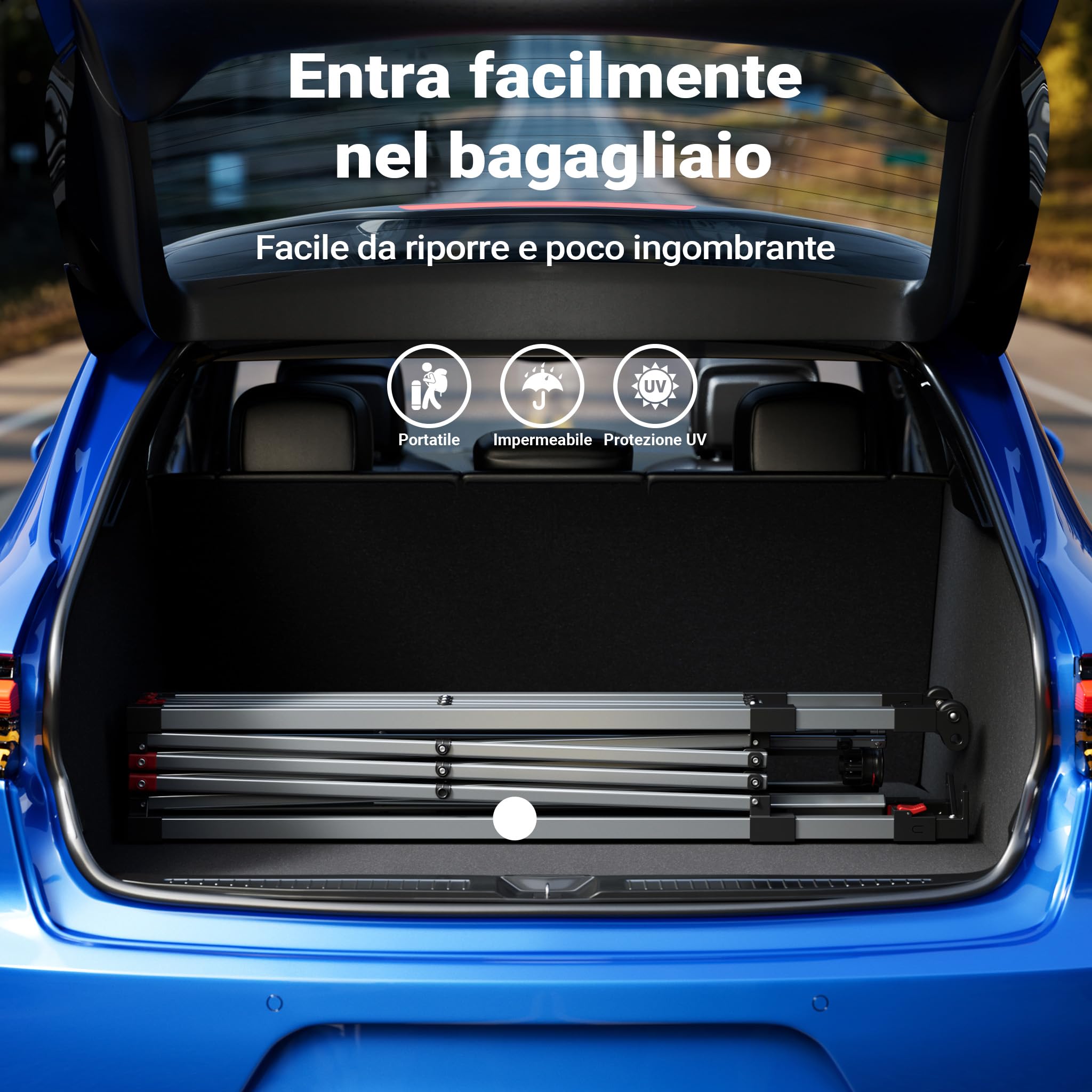 Wiltec Gazebo Pieghevole Pop-Up 3x3m Blu con Parete Laterale