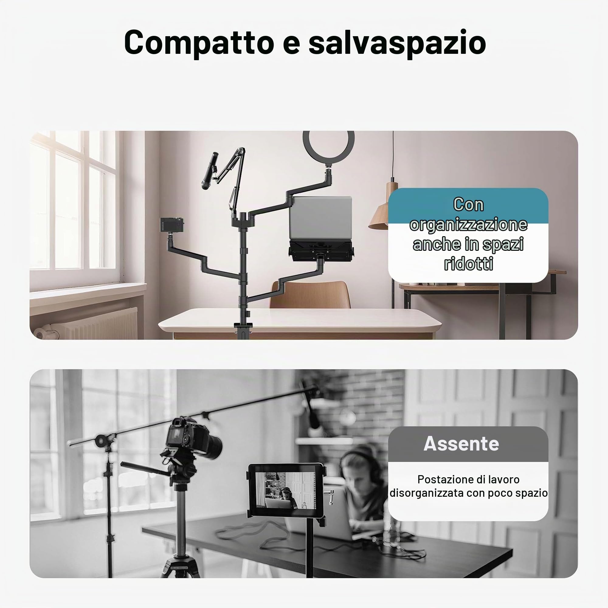 Wiltec Supporto tavolo 4in1 bracci microfono ring light