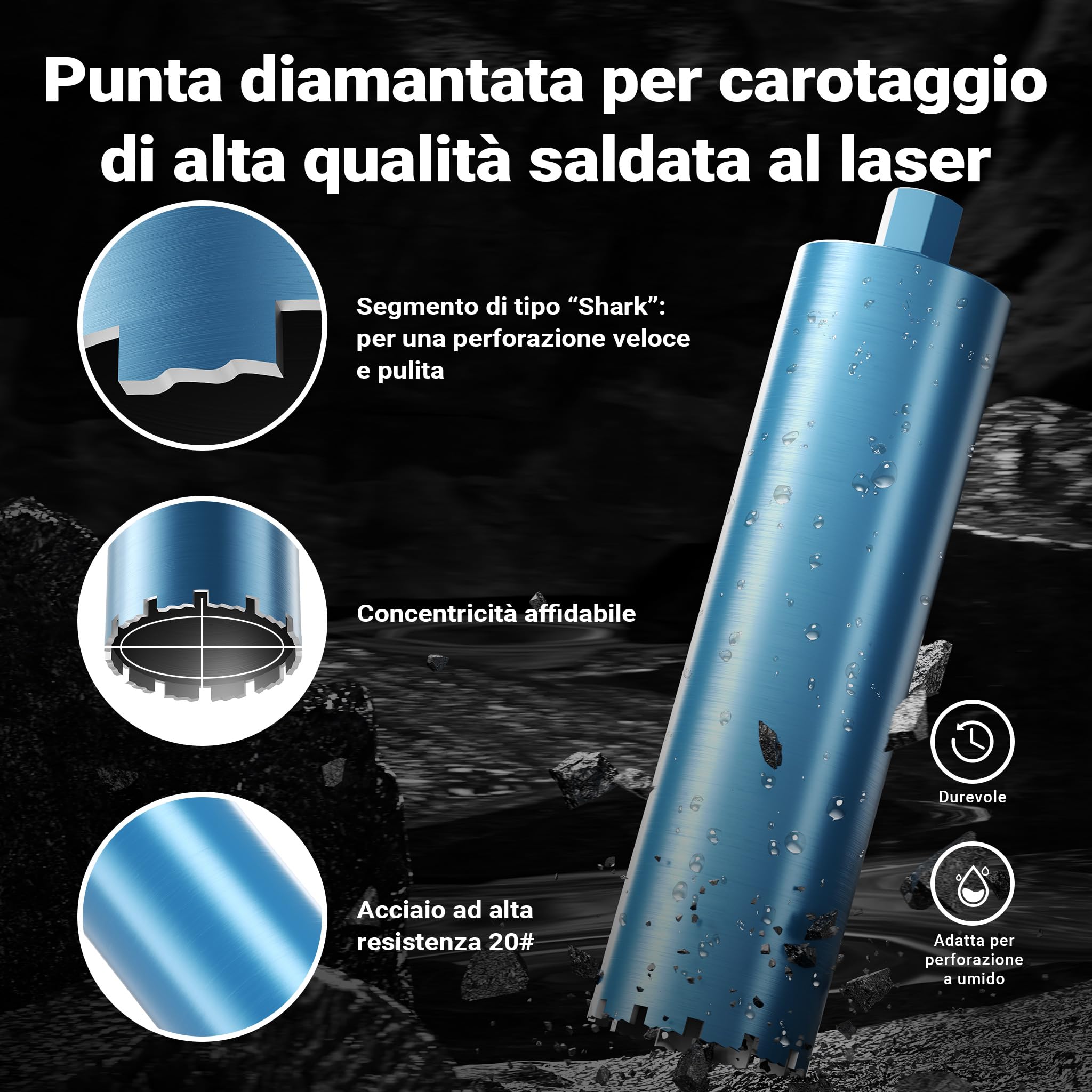 Wiltec Corona Diamantata Carotatrice Ø132 mm 450 mm Umido