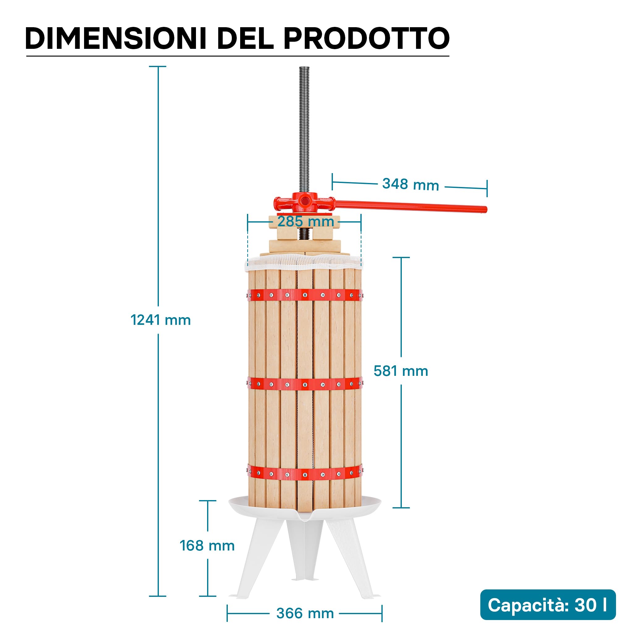 Wiltec Torchio Frutta 30 Litri Gabbia Legno con 3 Sacchi