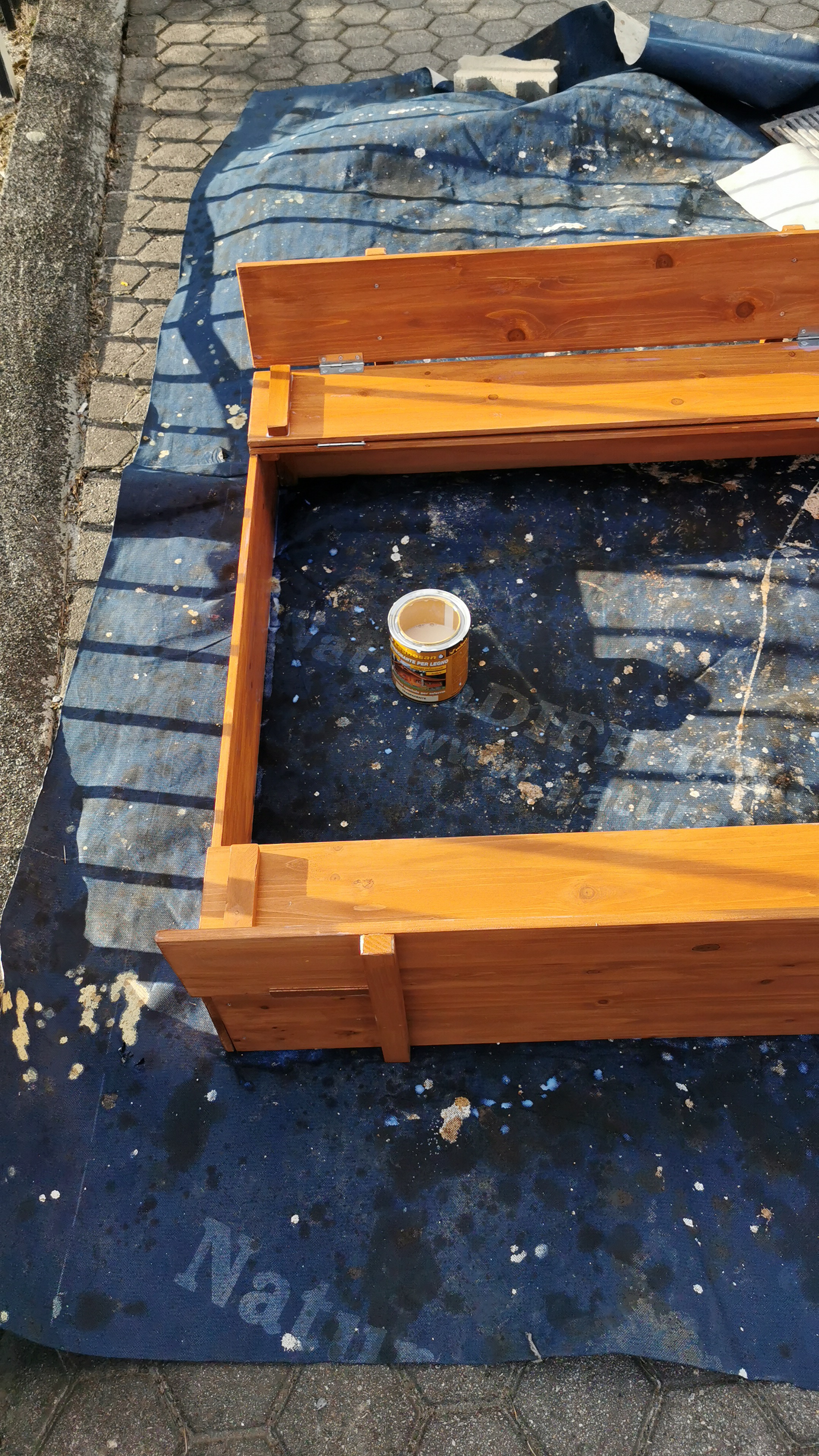 Wiltec Sabbiera 98x98x21 cm legno con panche e coperchio