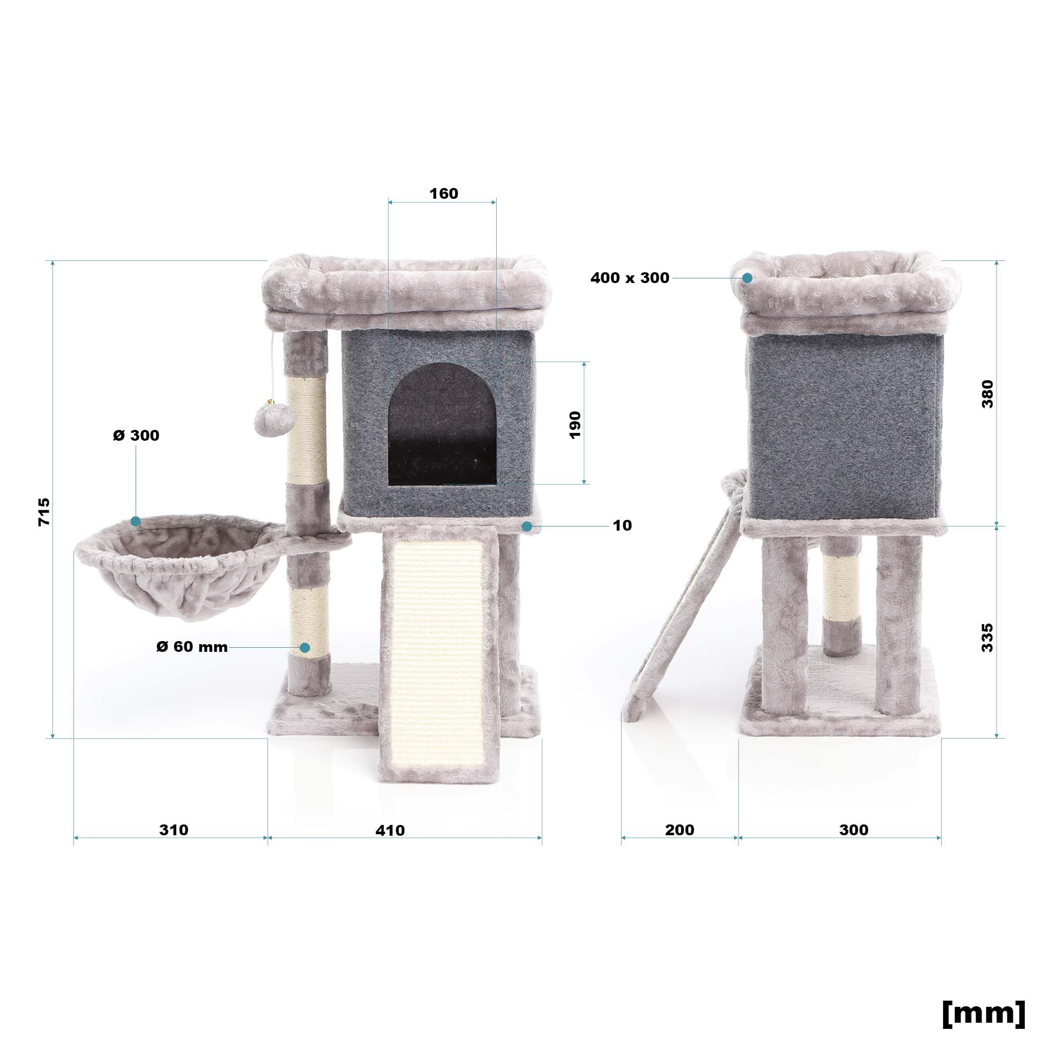 Fudajo Albero Tiragraffi 71,5 cm Tiragraffi Grigio con Casetta