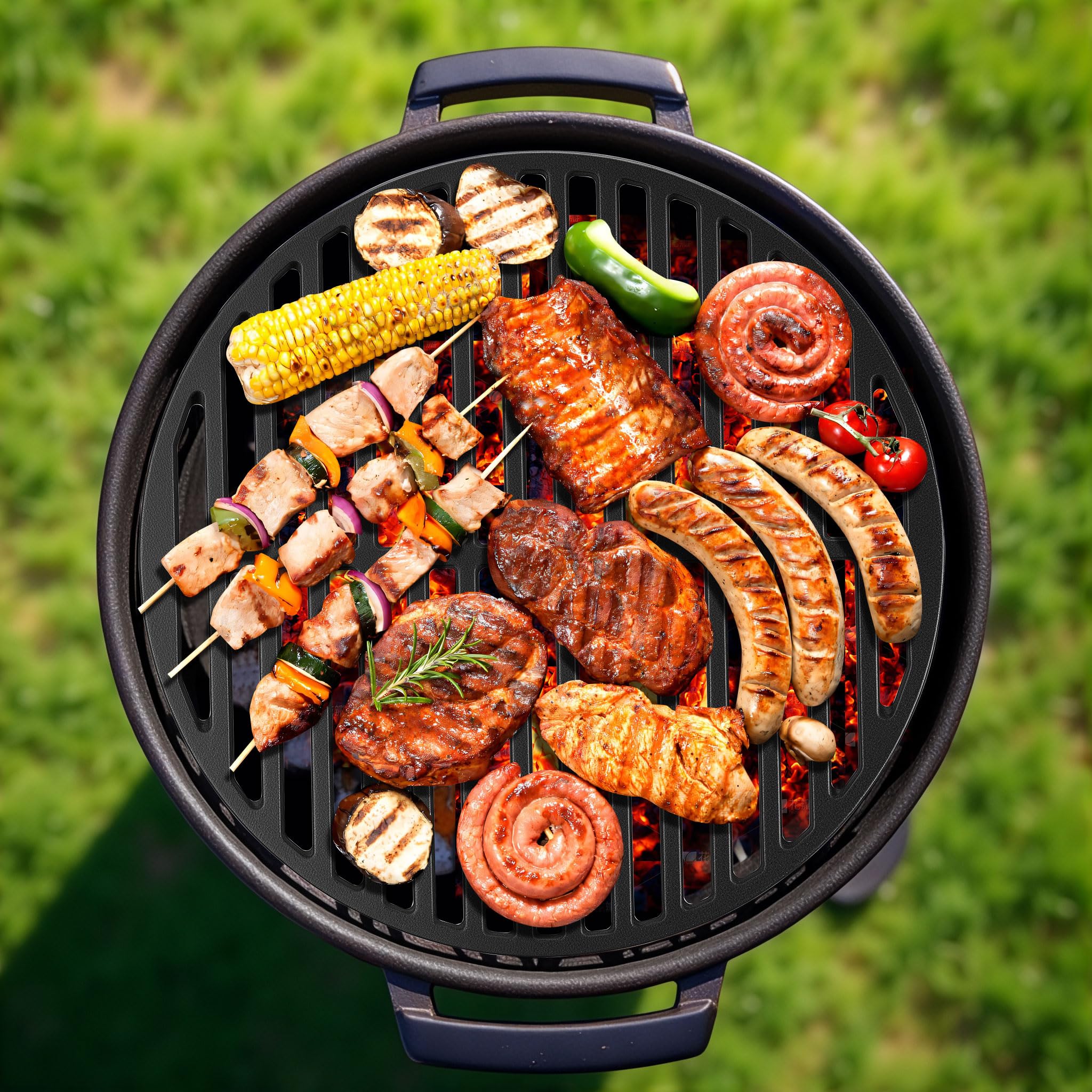 Wiltec griglia barbecue in ghisa rotonda 34,5 cm spessore 9 mm