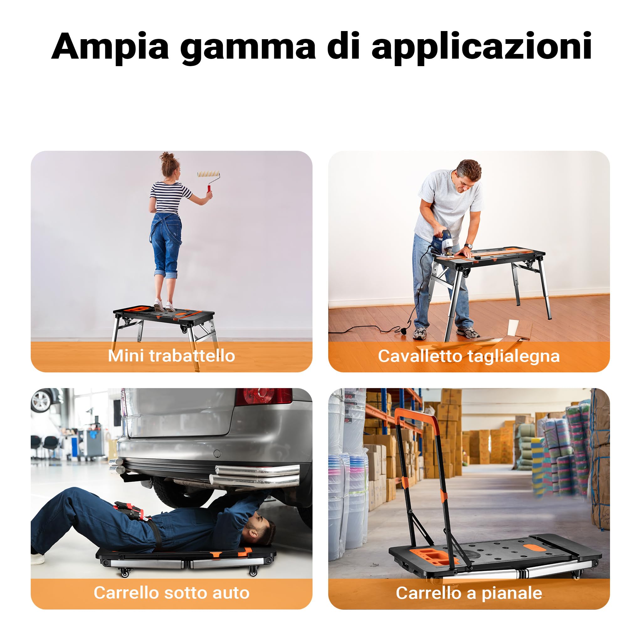 Wiltec Banco lavoro pieghevole 7 in 1 108,5 cm fino a 250 kg