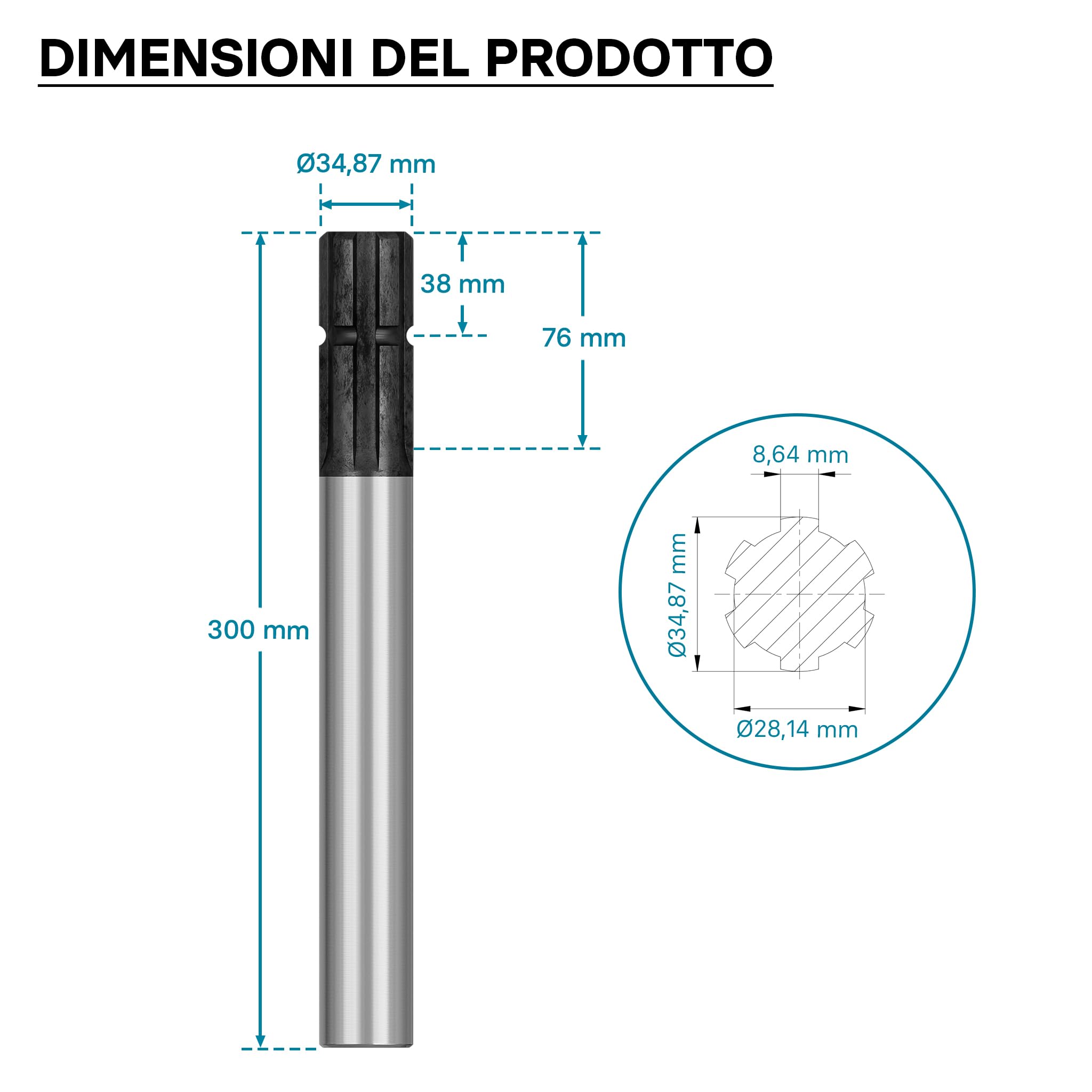 Wiltec B1 Profilo Scanalato cardano 300 mm 1 3/8" 6 denti