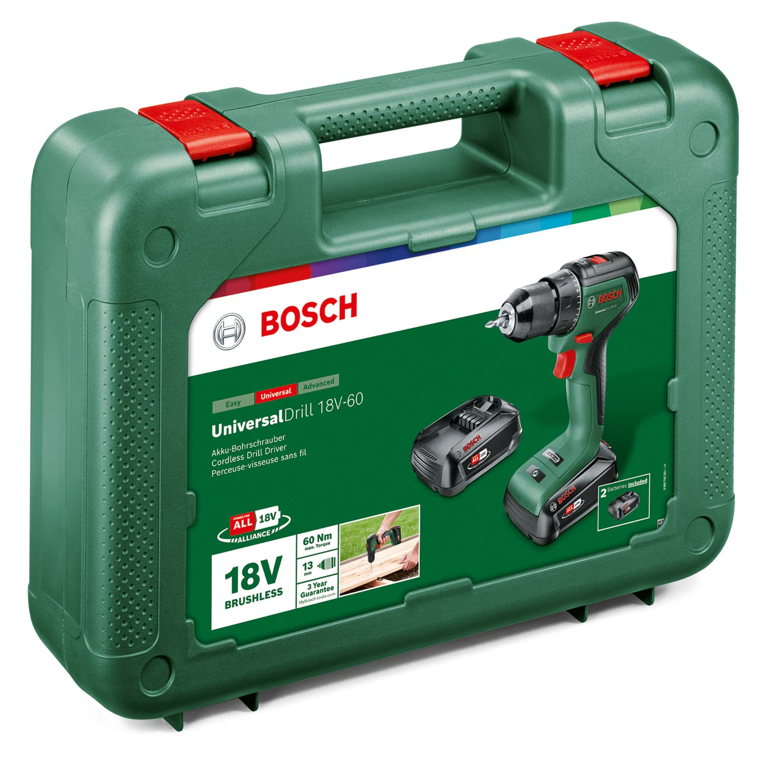 Bosch UniversalDrill 18V-60 trapano avvitatore 2 batterie 60 Nm