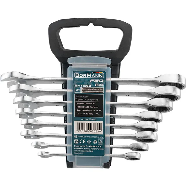 Bormann Pro chiavi combinate a cricchetto 8 pezzi
