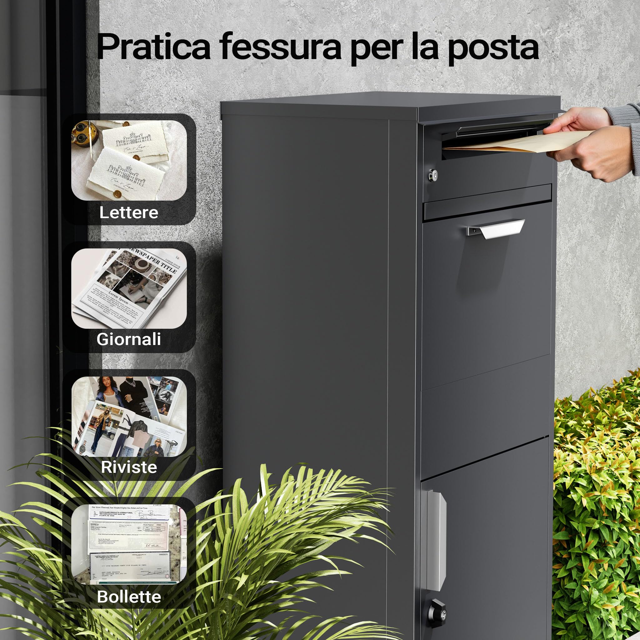 Wiltec cassetta pacchi antracite 500x370x1120 mm con serratura