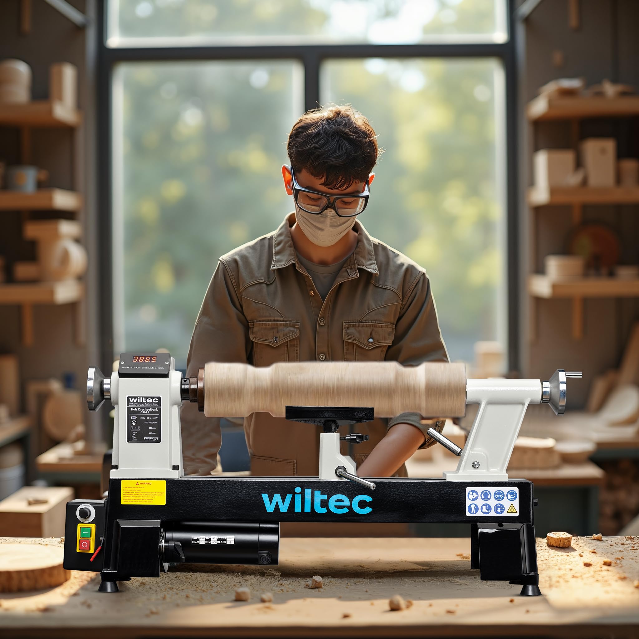Wiltec Tornio per Legno 550 W 650-3800 giri/min in Ghisa