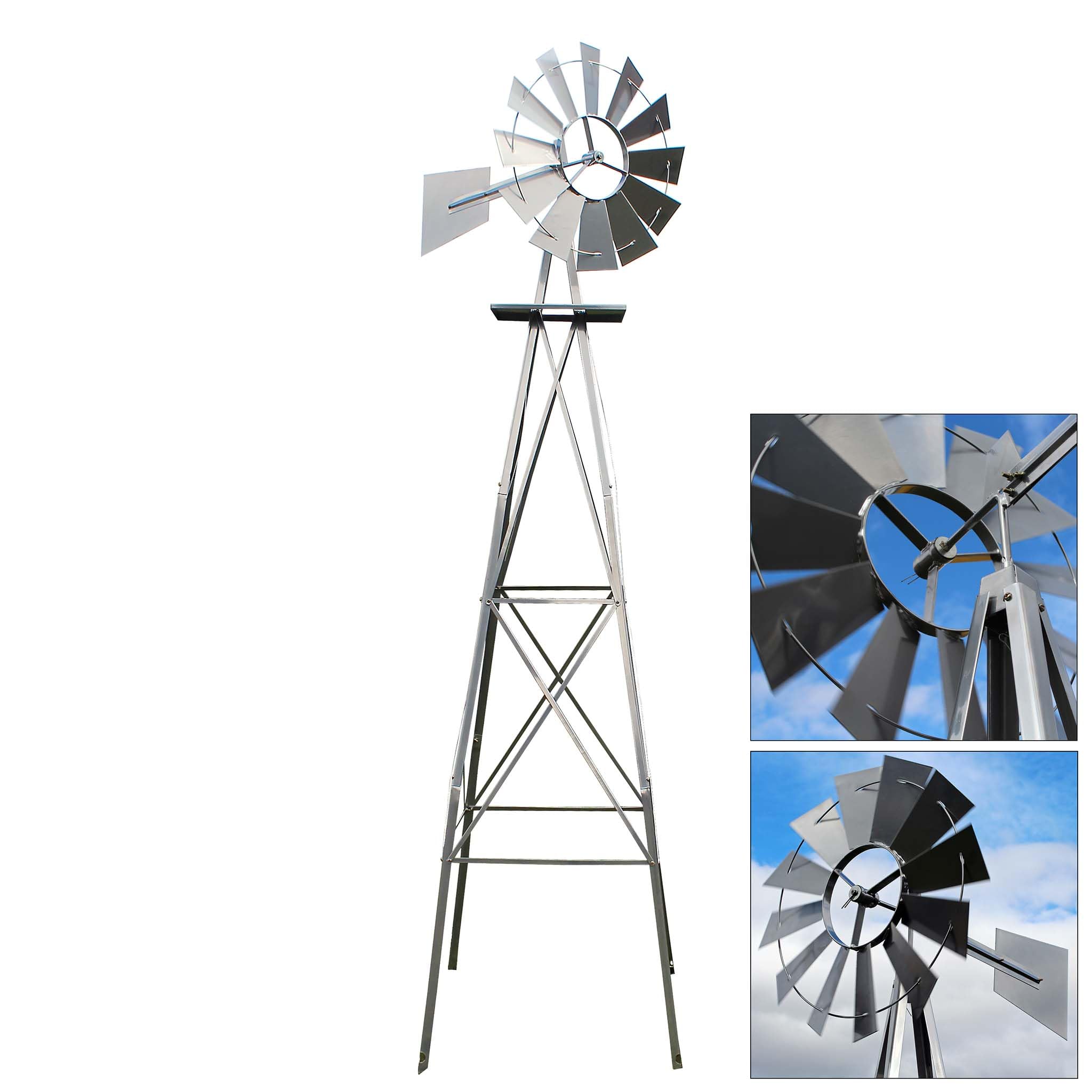 Wiltec Mulino a vento da giardino 245 cm argento metallo