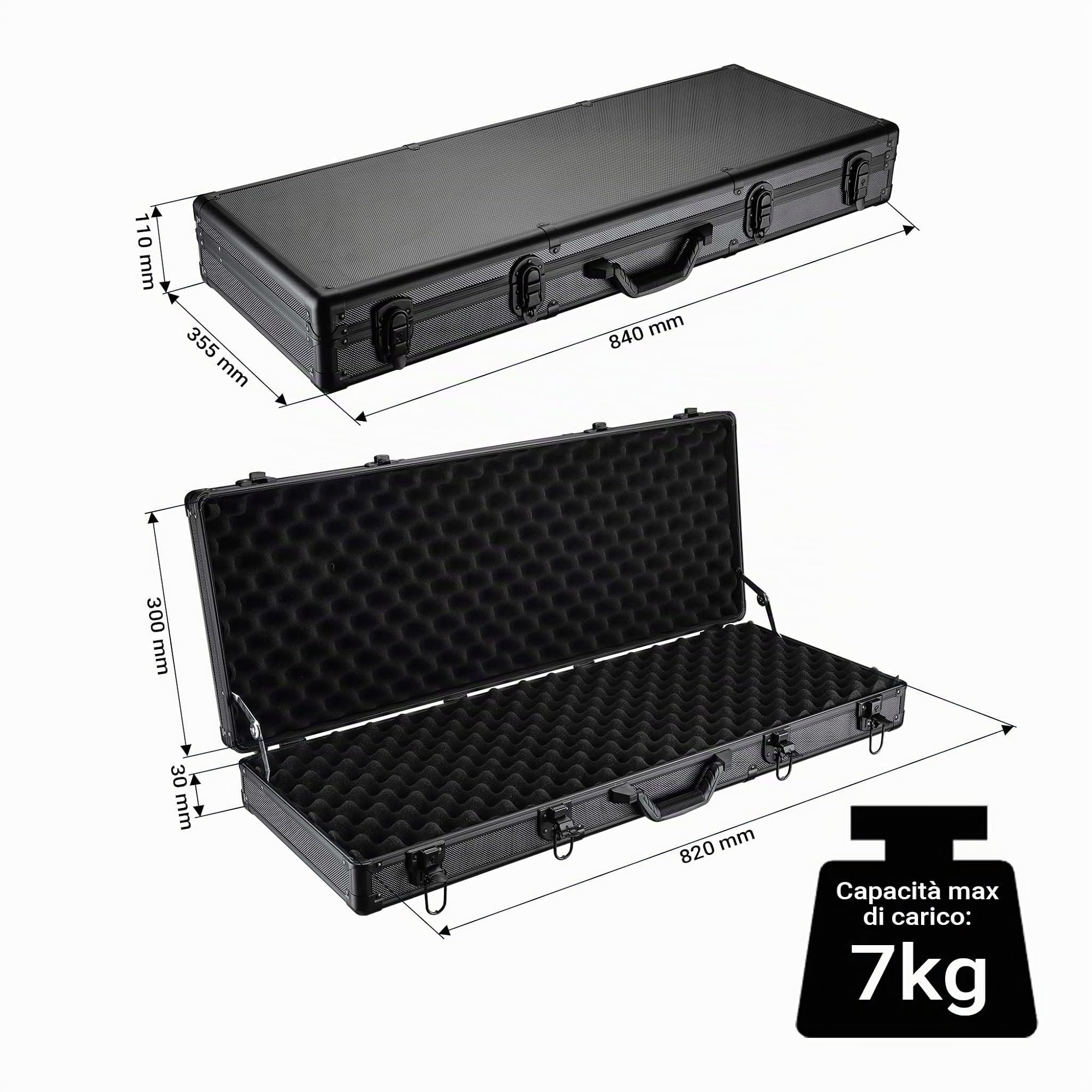 Wiltec Valigetta Pistola Rigida 84 cm 4 Serrature Nera