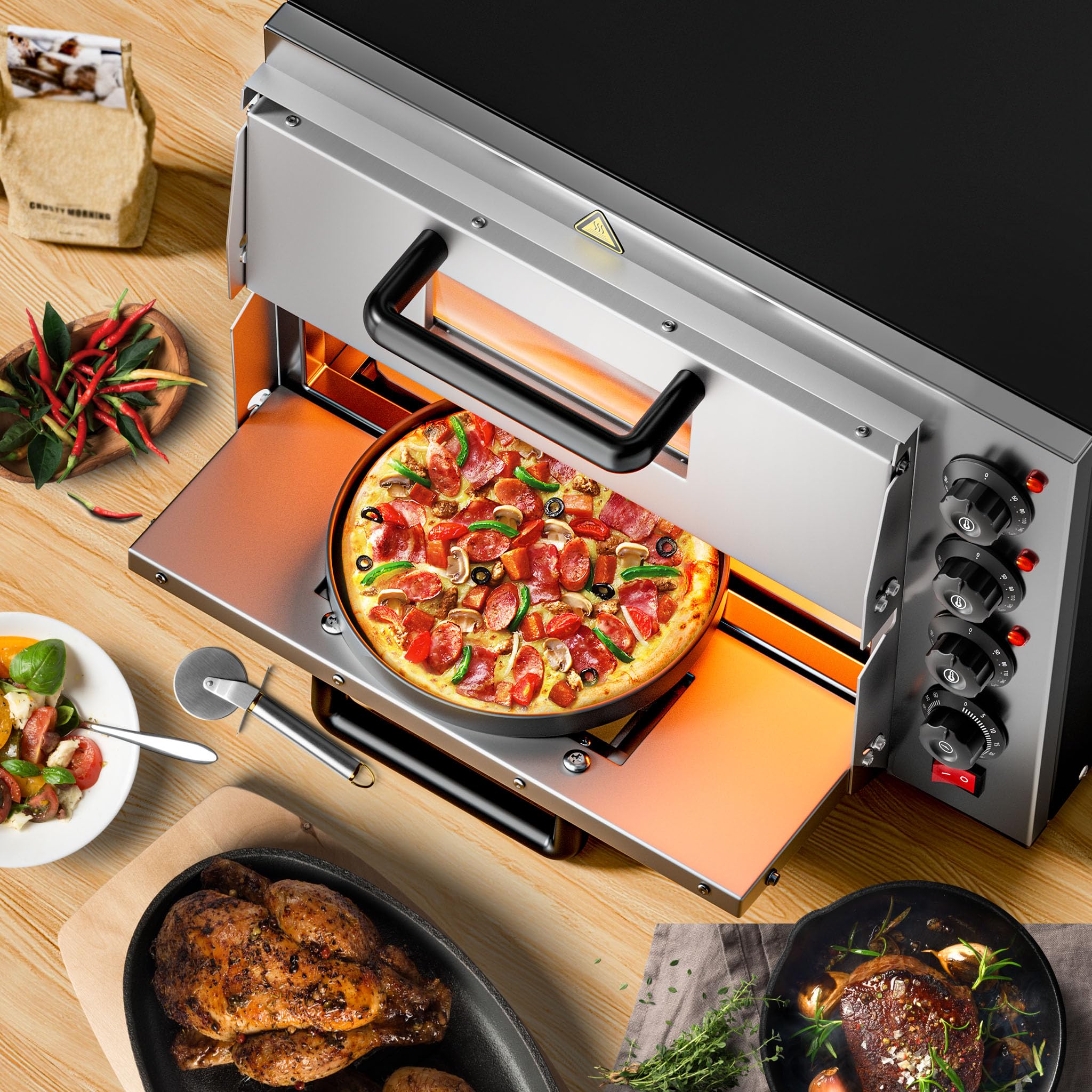 Wiltec Forno pizza elettrico 2 livelli 3000W 350°C