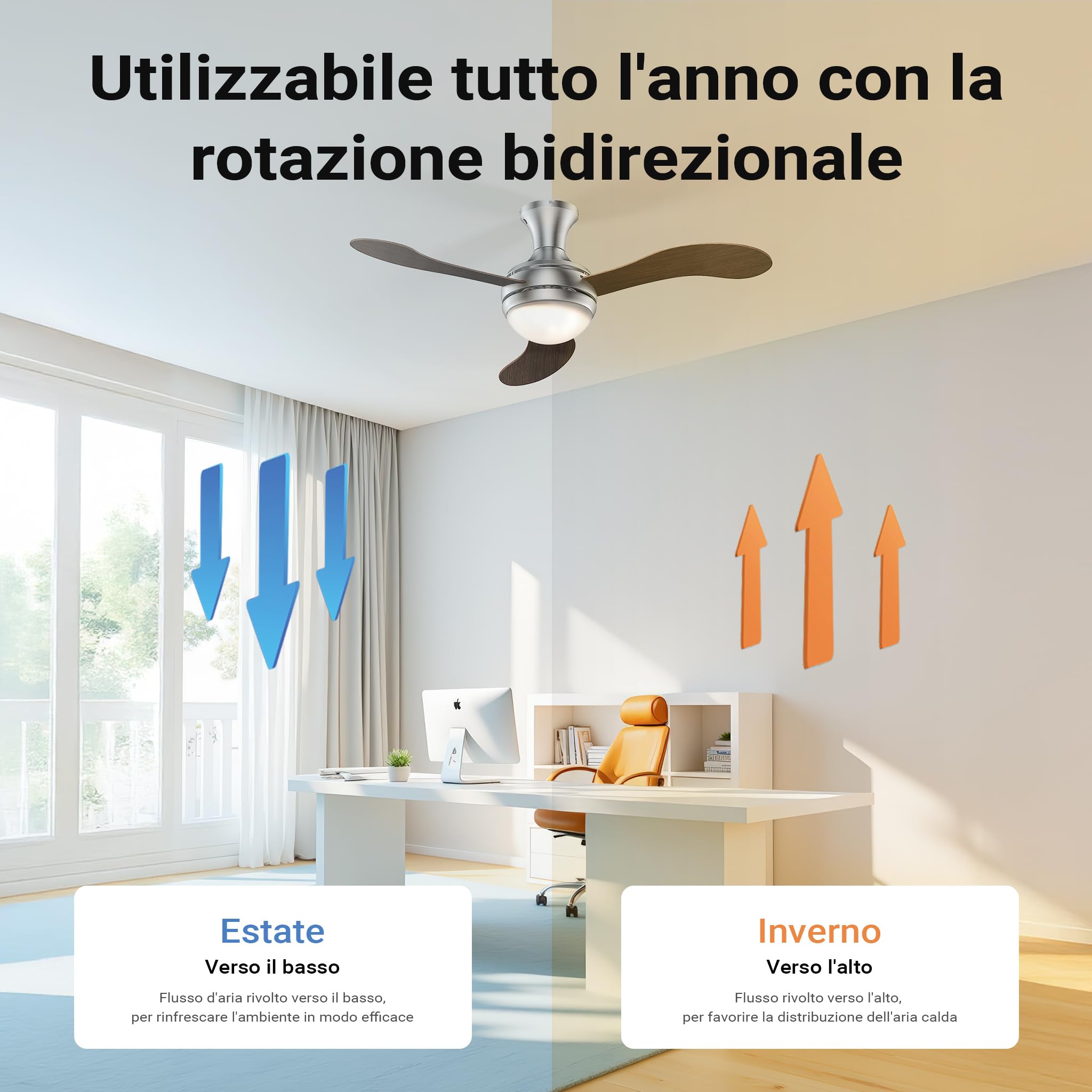 Wiltec Ventilatore da soffitto 130 cm 55W 3 pale con luce
