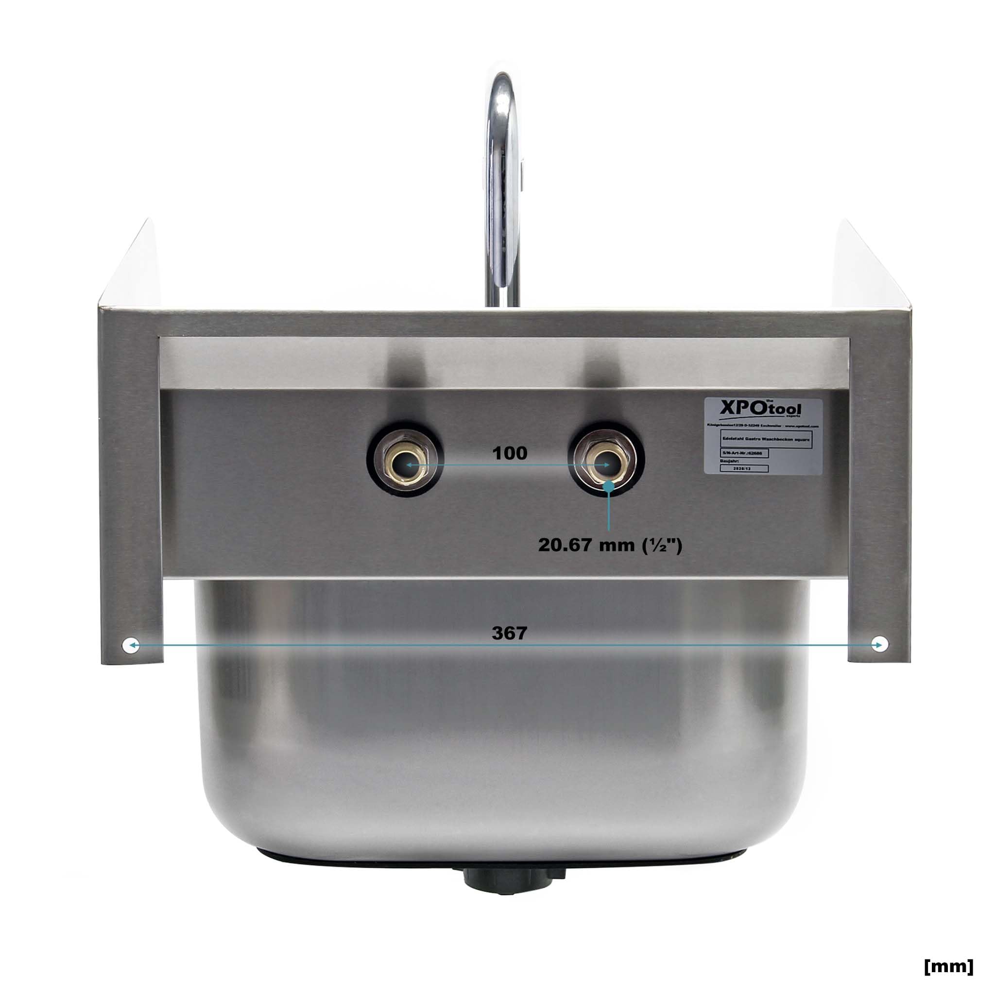Wiltec XPOtool Lavello Inox Quadrato con Paraspruzzi 3 Lati