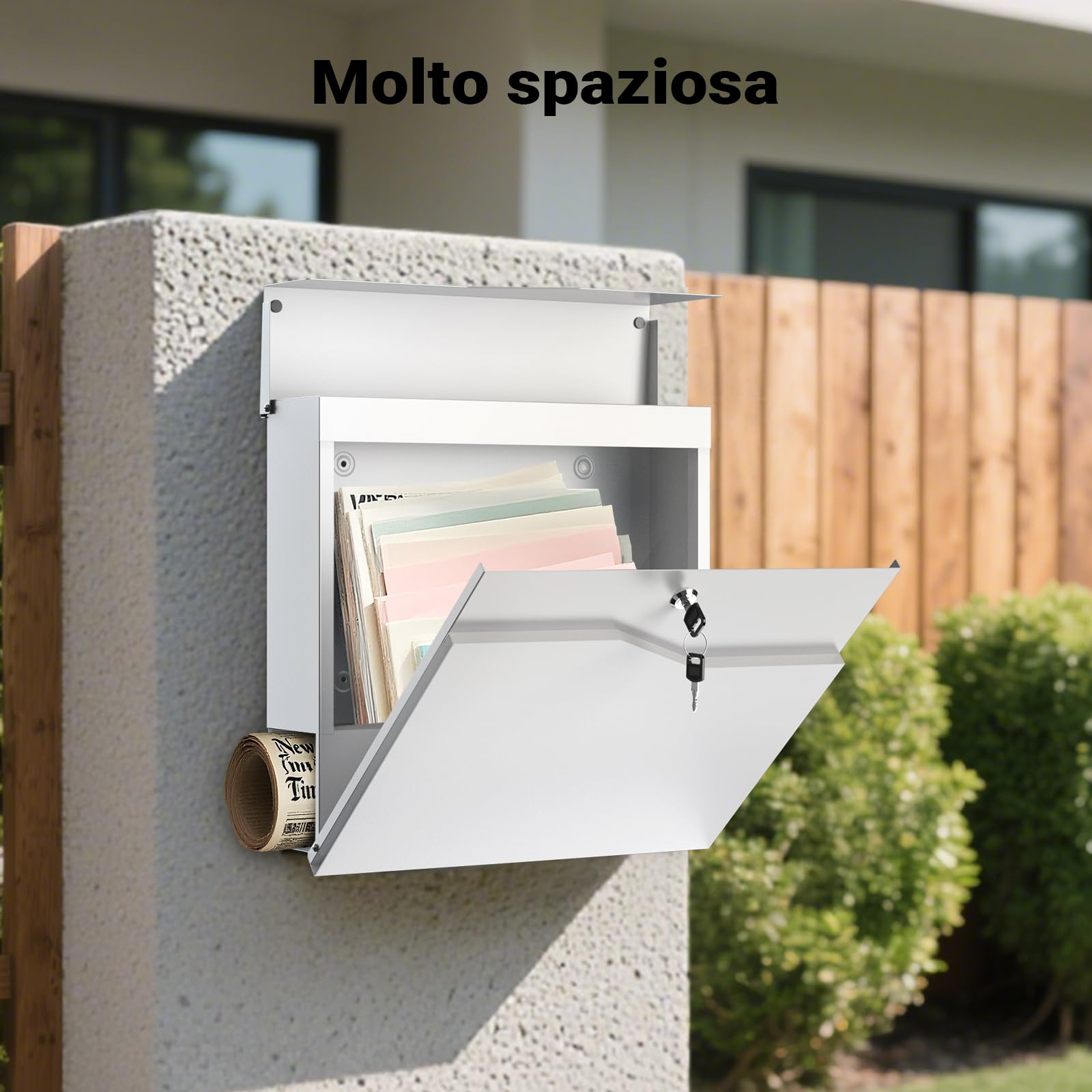 Wiltec V19 cassetta postale bianca con portagiornale acciaio