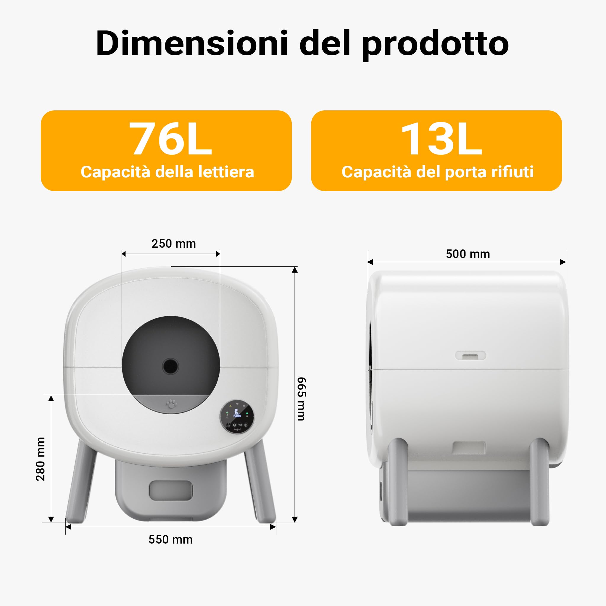 Fudajo Lettiera autopulente 76L automatica con app gatti