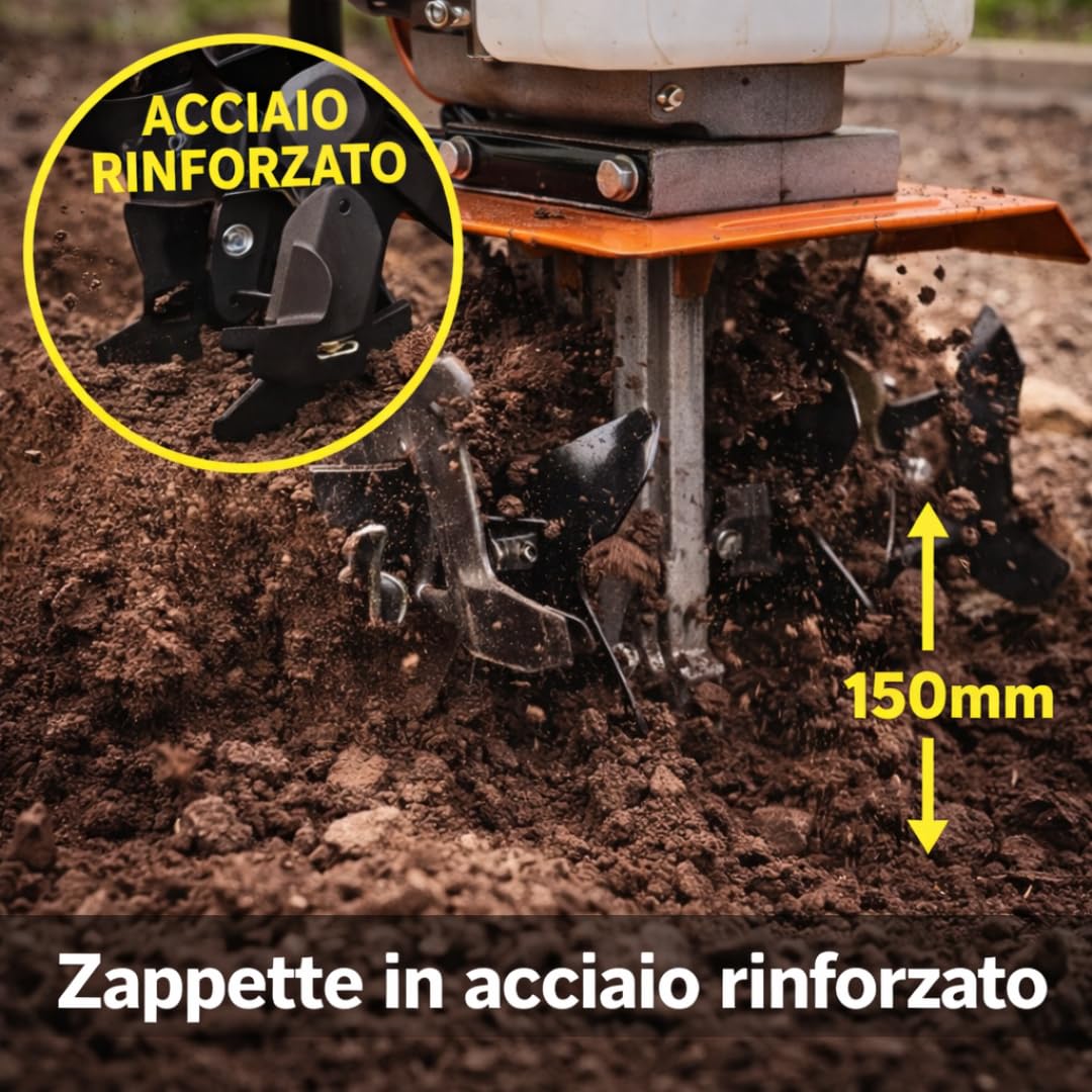 DE ROSA SHOP Motozappa Scoppio 52cc 2T lavoro 300 mm benzina