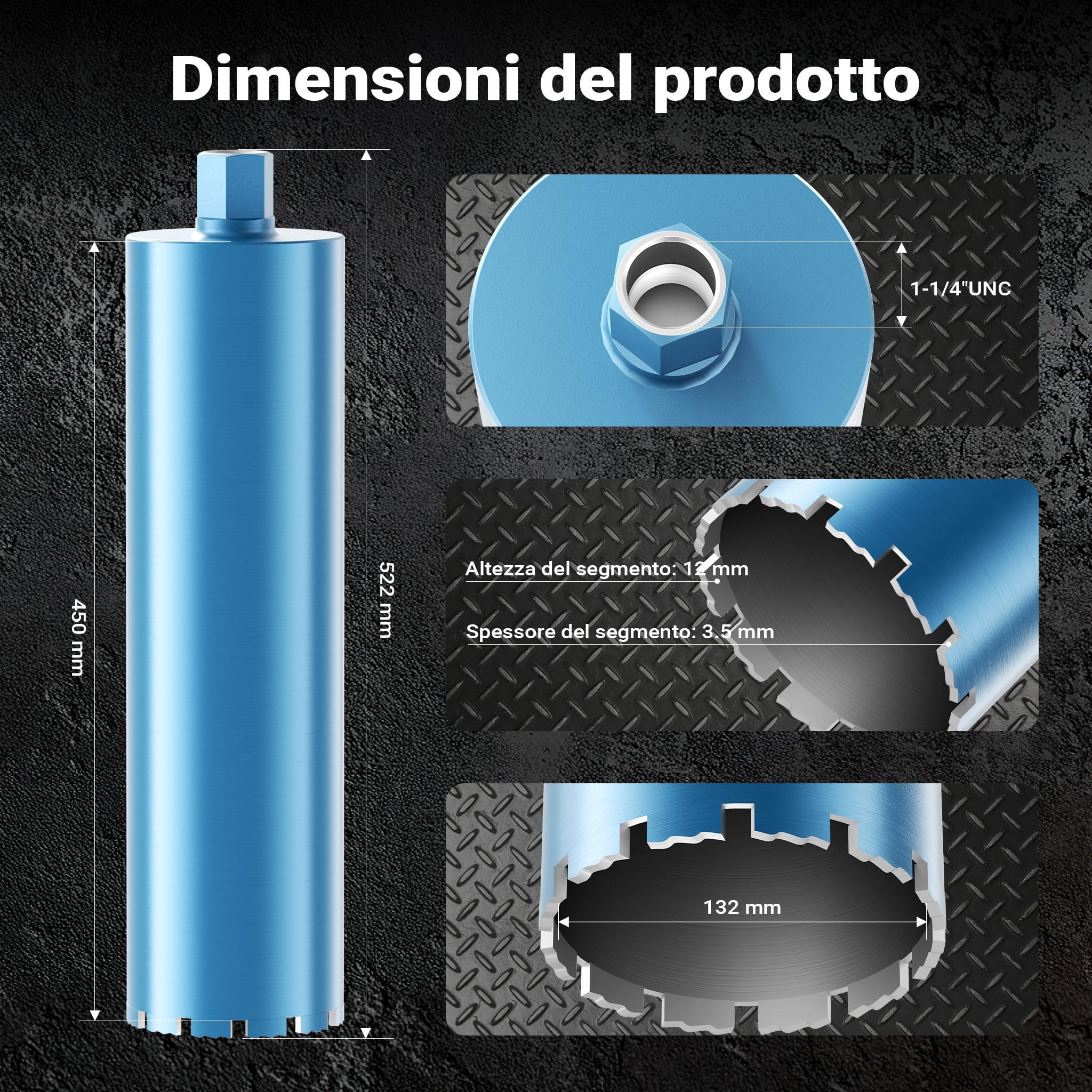 Wiltec Corona Diamantata Carotatrice Ø132 mm 450 mm Umido
