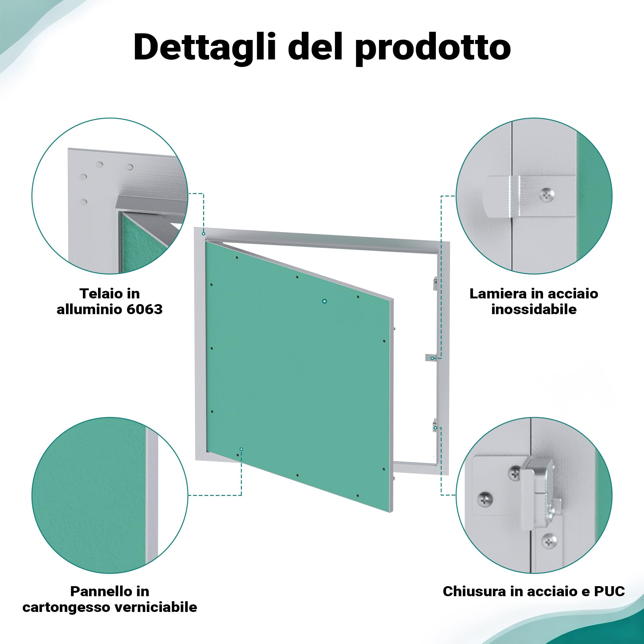 Wiltec Sportello Ispezione 60x60cm Alluminio Cartongesso 12,5mm