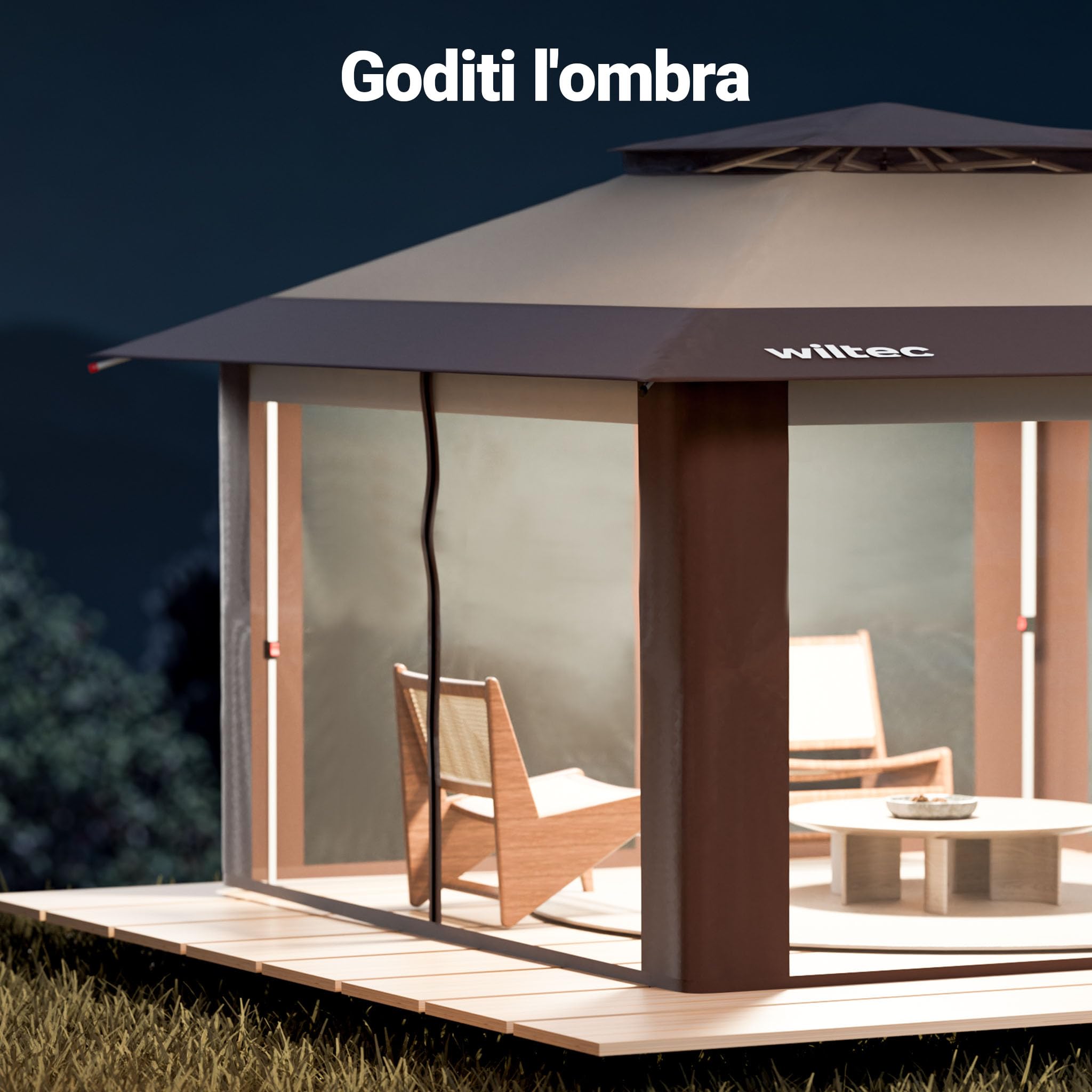Wiltec gazebo pieghevole beige 4x4 m con zanzariera UV50+