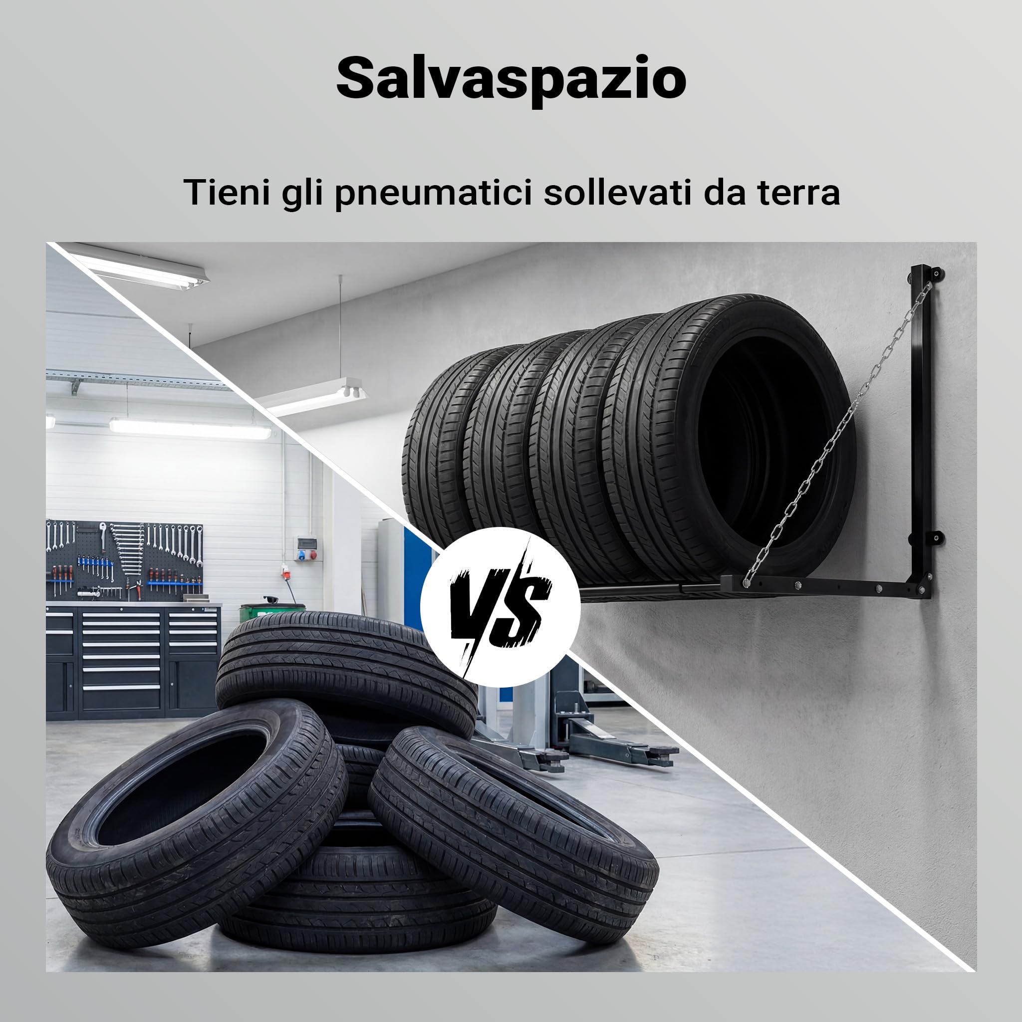 Wiltec Supporto pneumatici a parete 130 kg 4 ruote pieghevole