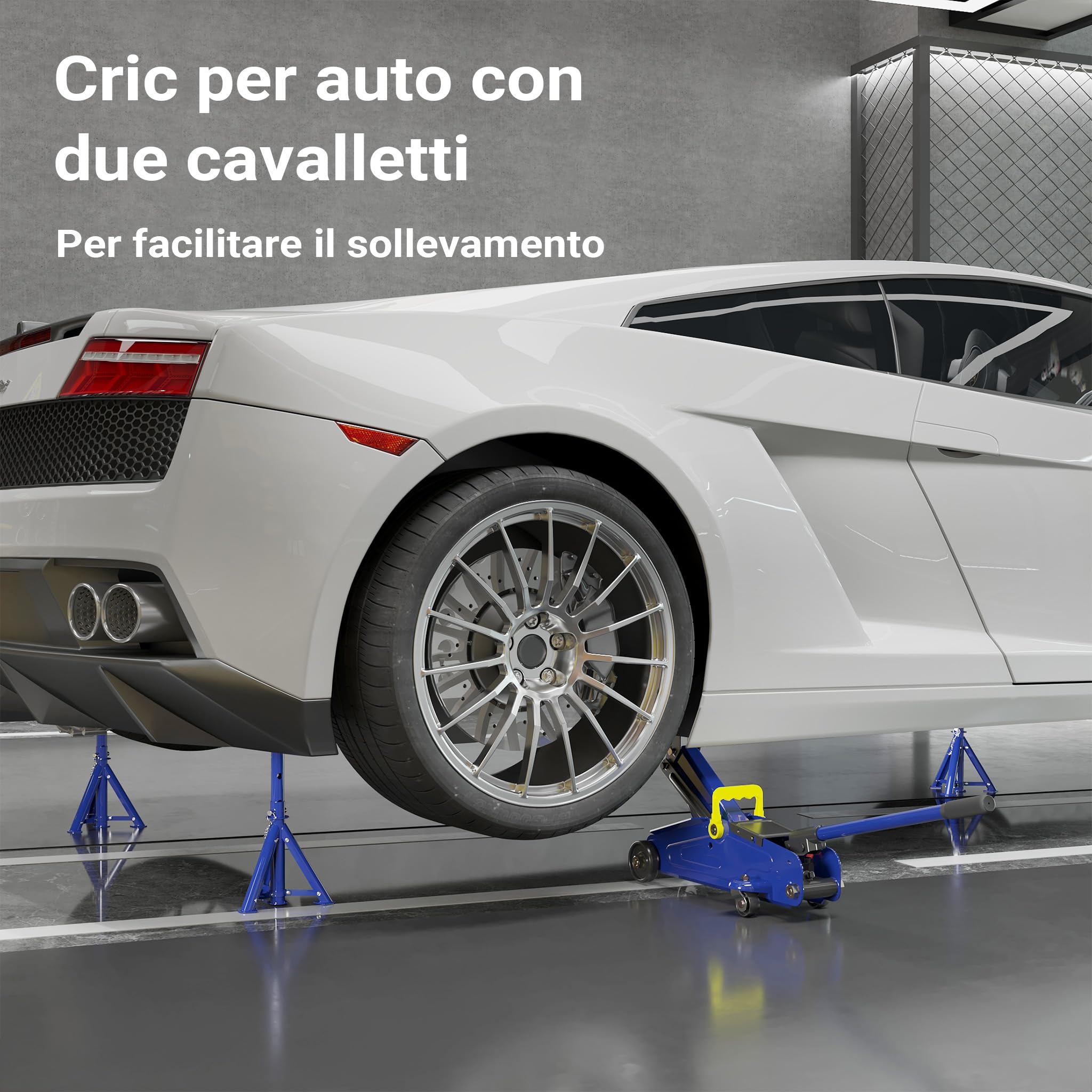 Wiltec Set cric 2t + 2 cavalletti auto acciaio