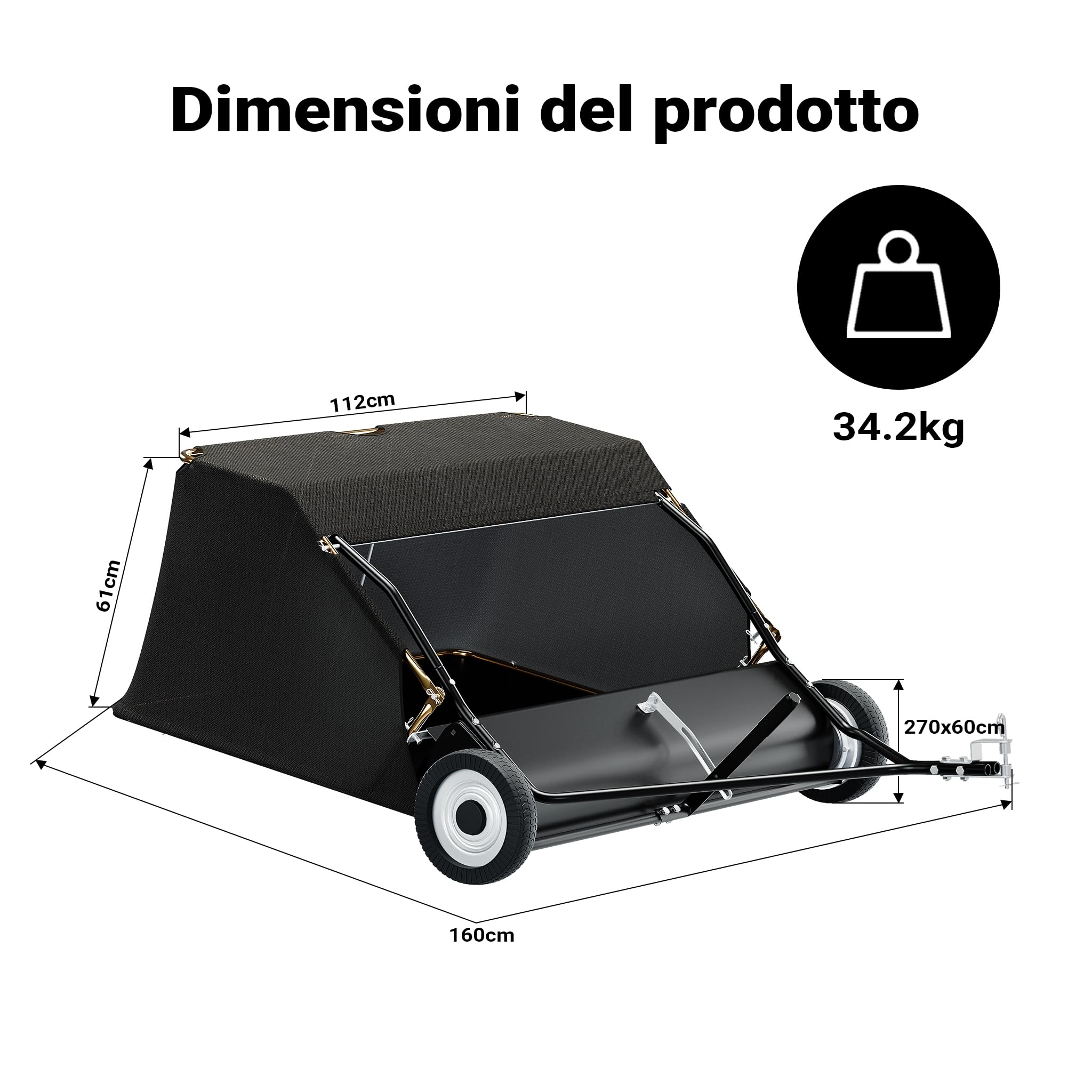 Wiltec Spazzatrice Prato Traino 120 cm Rete 415 L