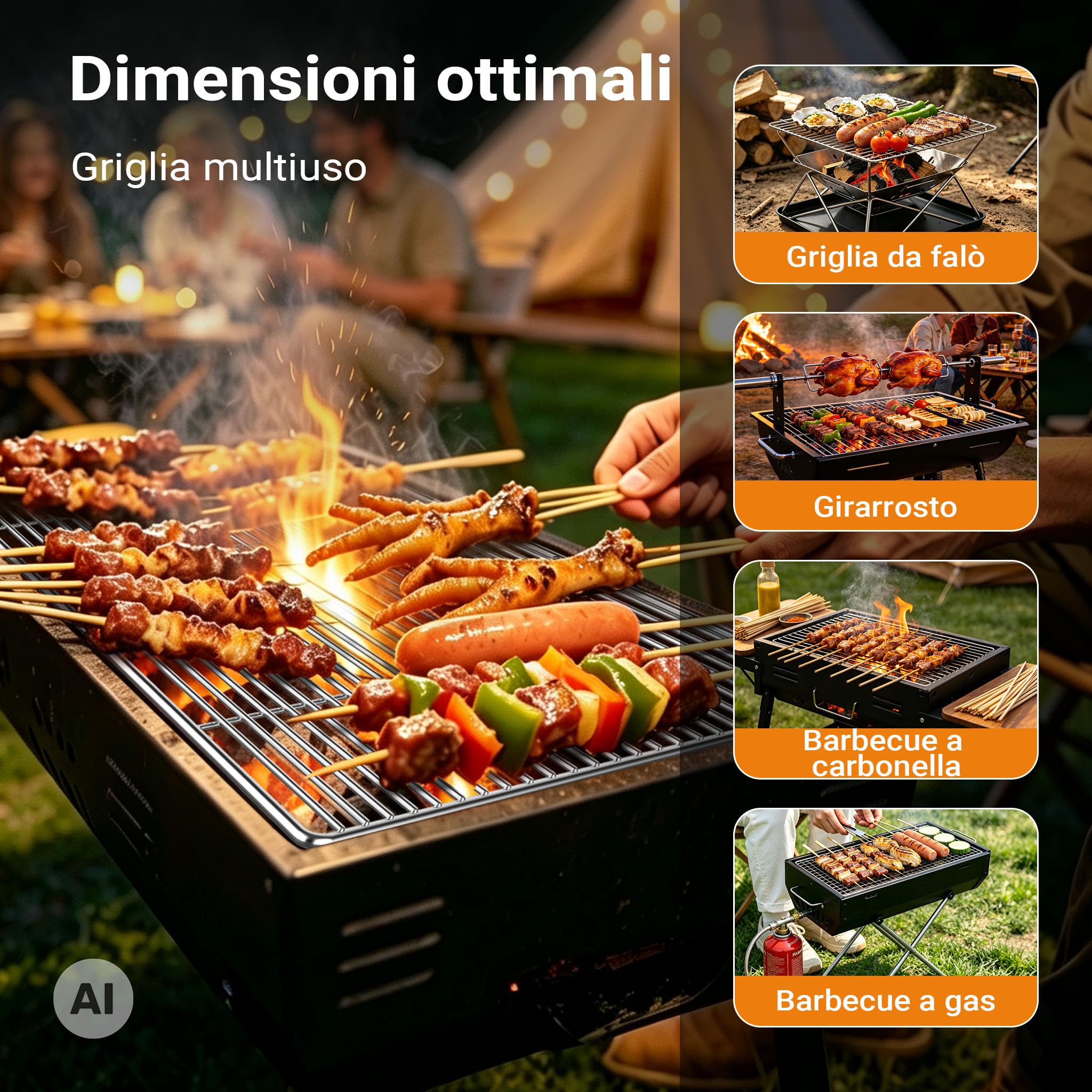 Wiltec Griglia barbecue inox 67x40 cm
