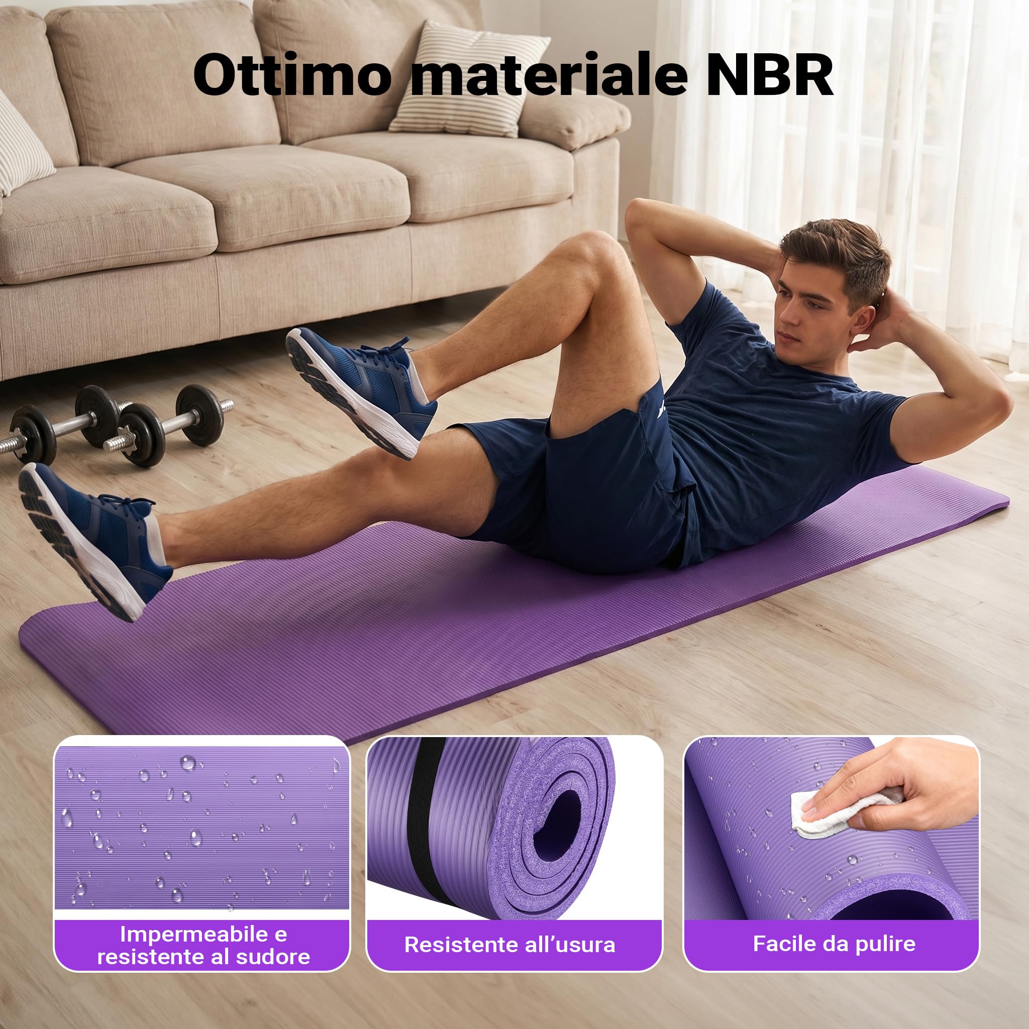Wiltec Tappetino Yoga Fitness Viola 180x60x1,5 cm
