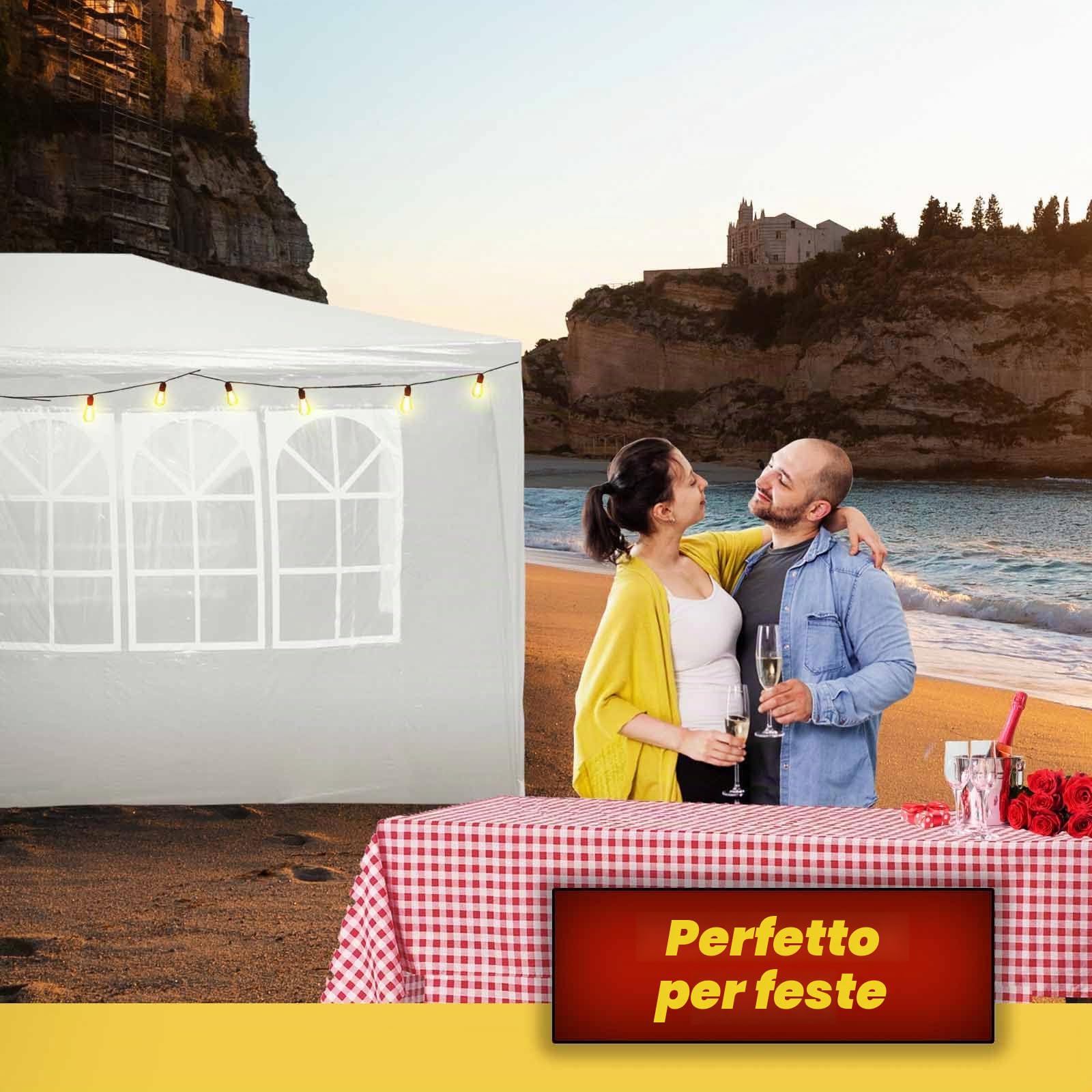 Wiltec Gazebo 3x6 m bianco con pareti UV50+
