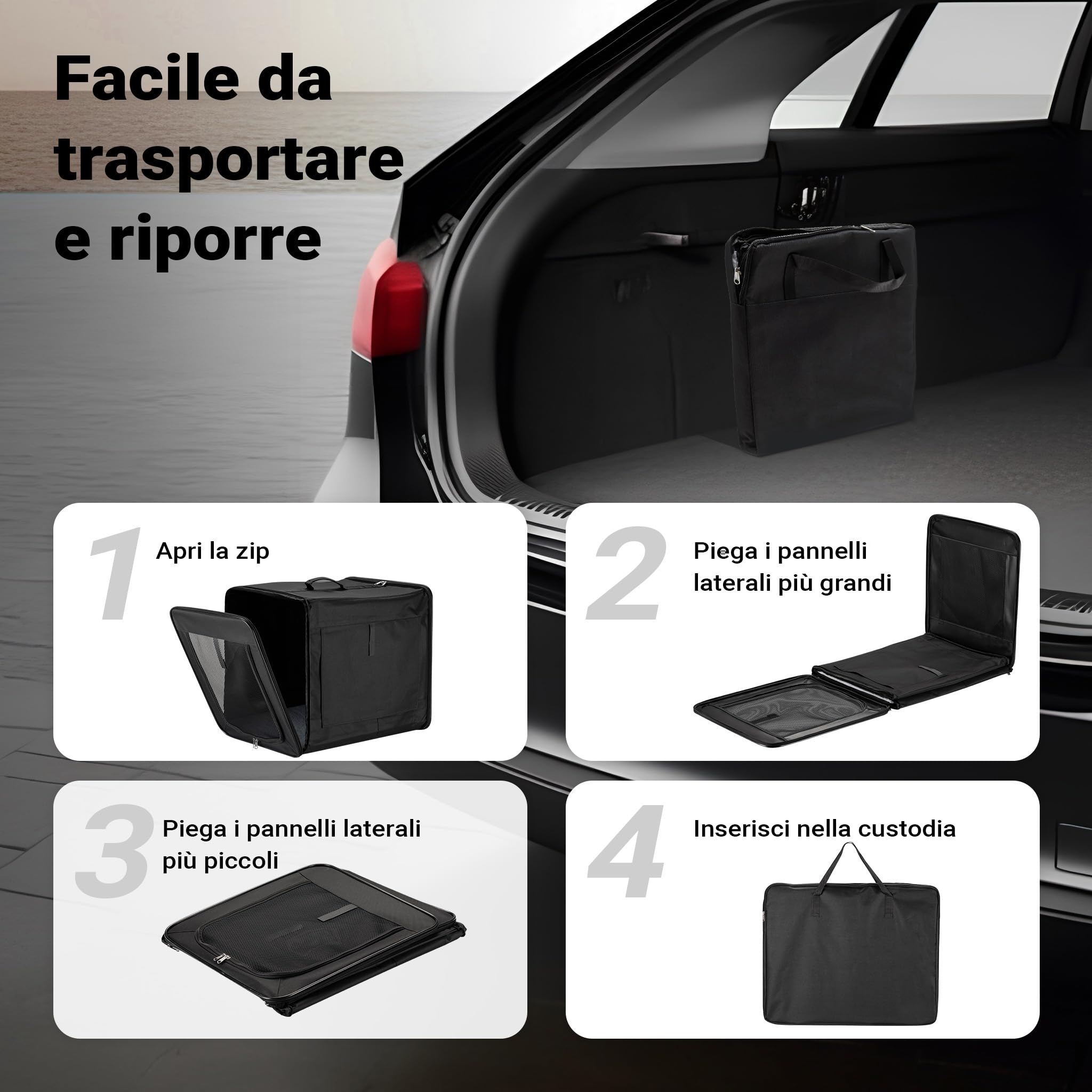 Wiltec trasportino pieghevole XL nero 94x66x74 cm con cuscino
