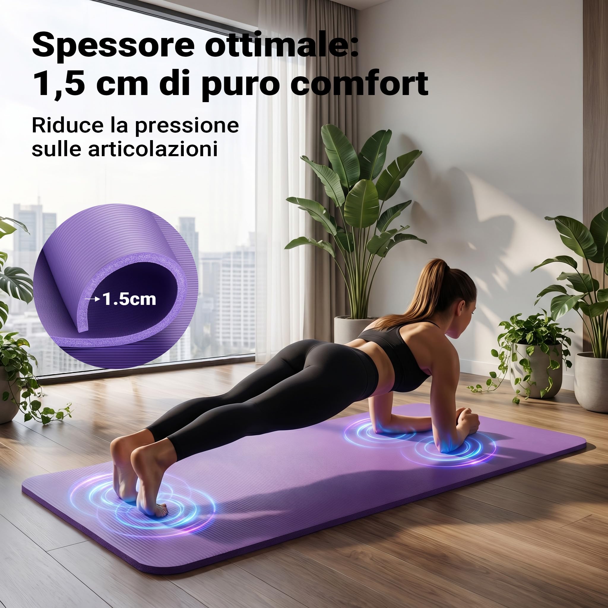 Wiltec Tappetino Yoga Fitness Viola 180x60x1,5 cm