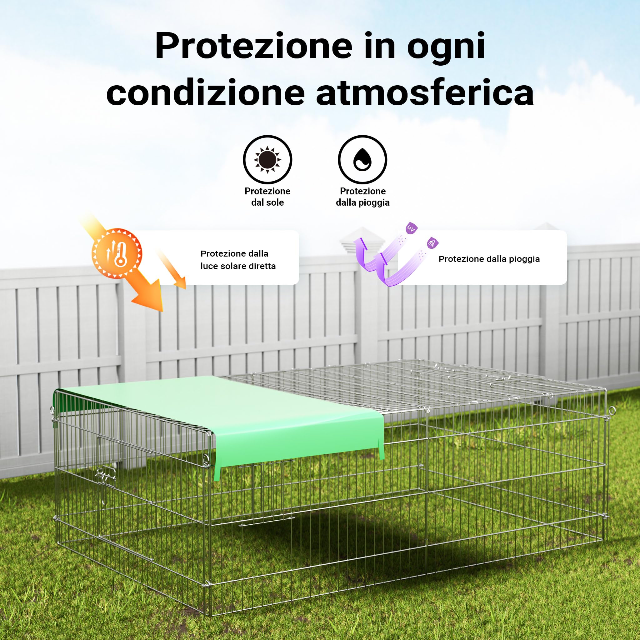 Wiltec Recinto 216x116x65 cm per Conigli con Telo Parasole